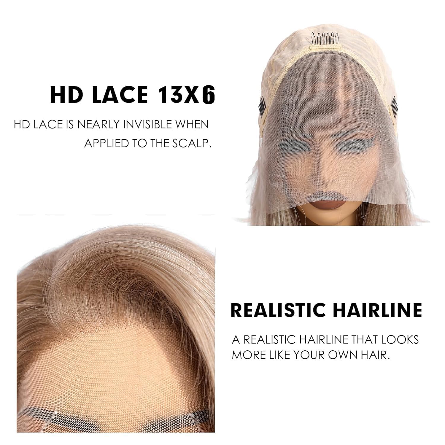 Ash Blonde Bob Wigs Human Hair 180% Denstiy 13x6 HD Lace Frontal Bob for Women Ash Blonde Virgin Hair Silky Straight Glueless Pre Plucked with Baby Hair 8 Inch Lace Front Short Bob Wigs Blunt Cut - Image 2