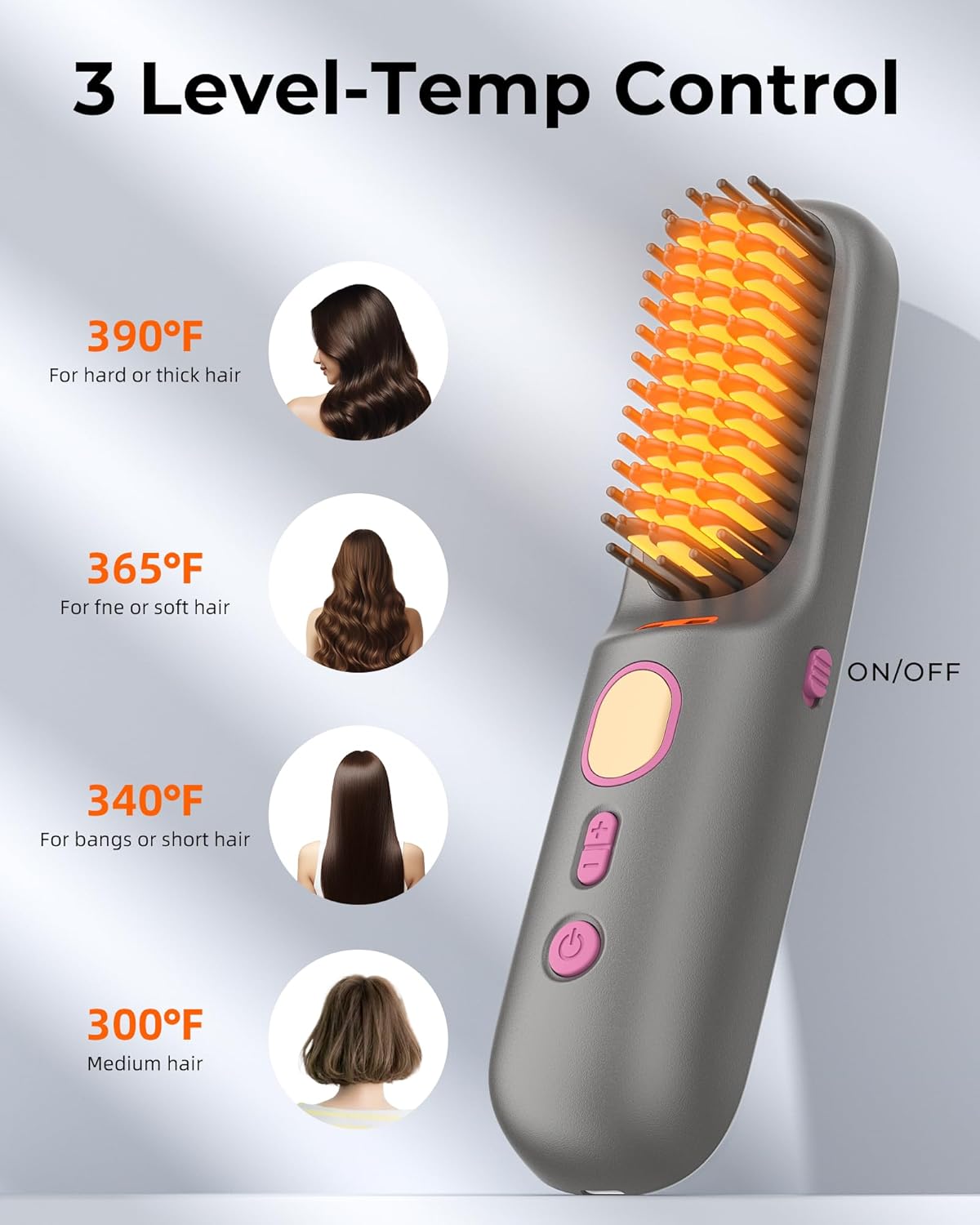 Cordless Hair Straightener Brush, Mini Heated Portable Hot Brush Hair Straightening for Women, 9600mah Battery USB-C Rechargeable, 200 Million Negative Ions for Travel - Image 2