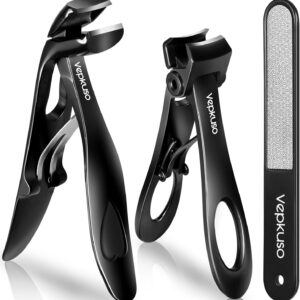 Nail Clippers for Seniors, Wide Jaw Fingernail Clippers and Angled Head Toenail Clippers for Thick Nail, Professional German Nail Clippers for Men, Women&Pregnant,Black
