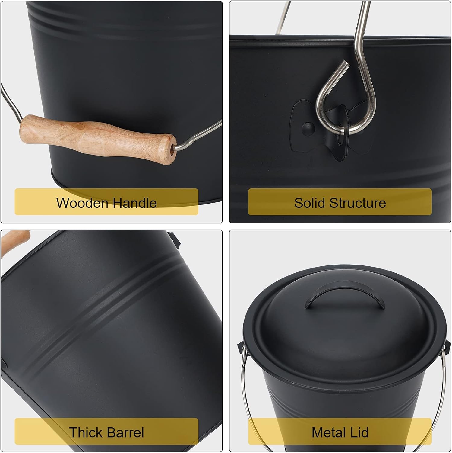 1.5 Gallon Metal Ash Bucket with Lid, Shovel, and Broom for Fireplaces - Image 3