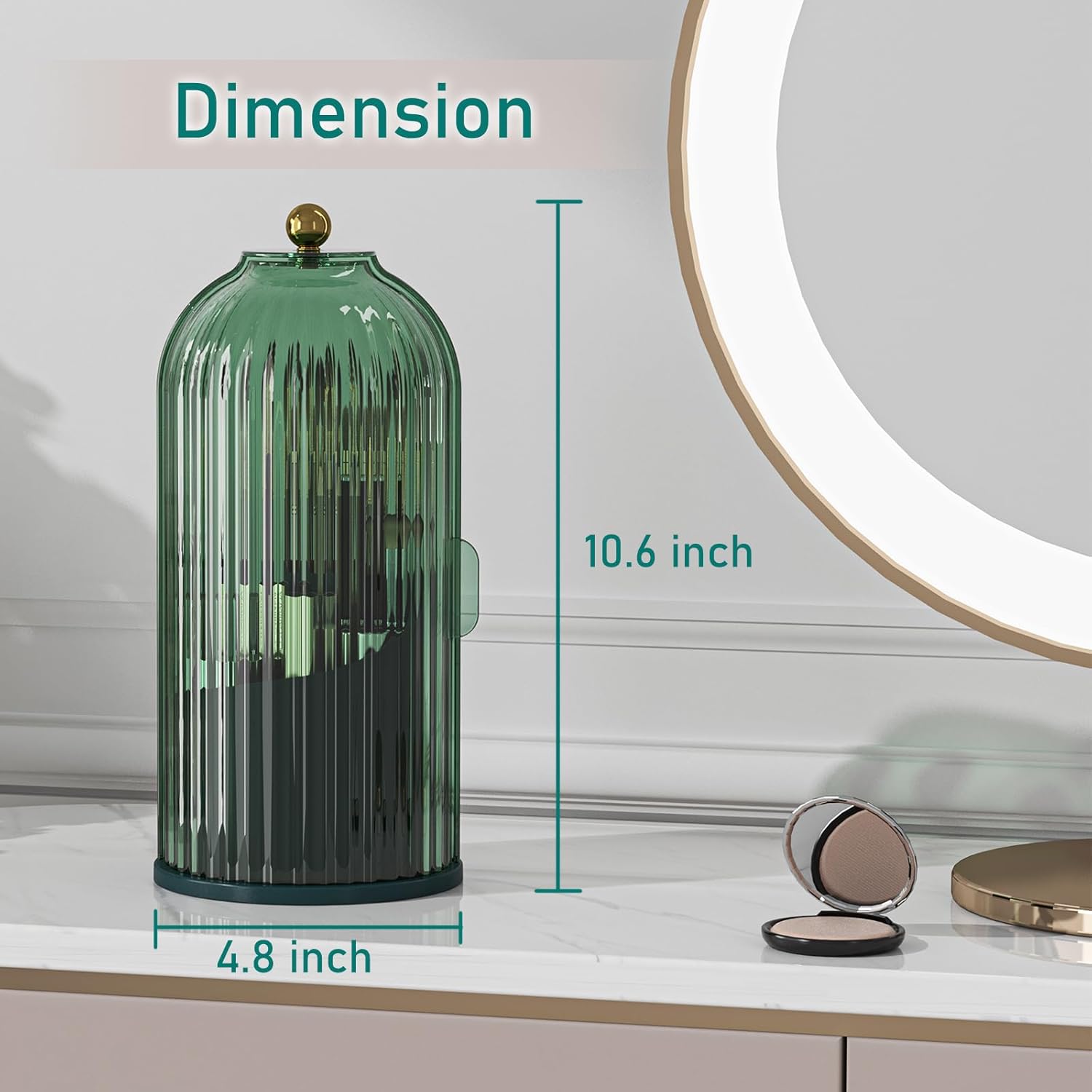 GAXmi Makeup Brush Holder with Lid Cosmetic Tools Organizer 360 Rotating Waterproof Dustproof Beauty Brushes Storage for Vanity, All Green - Image 7