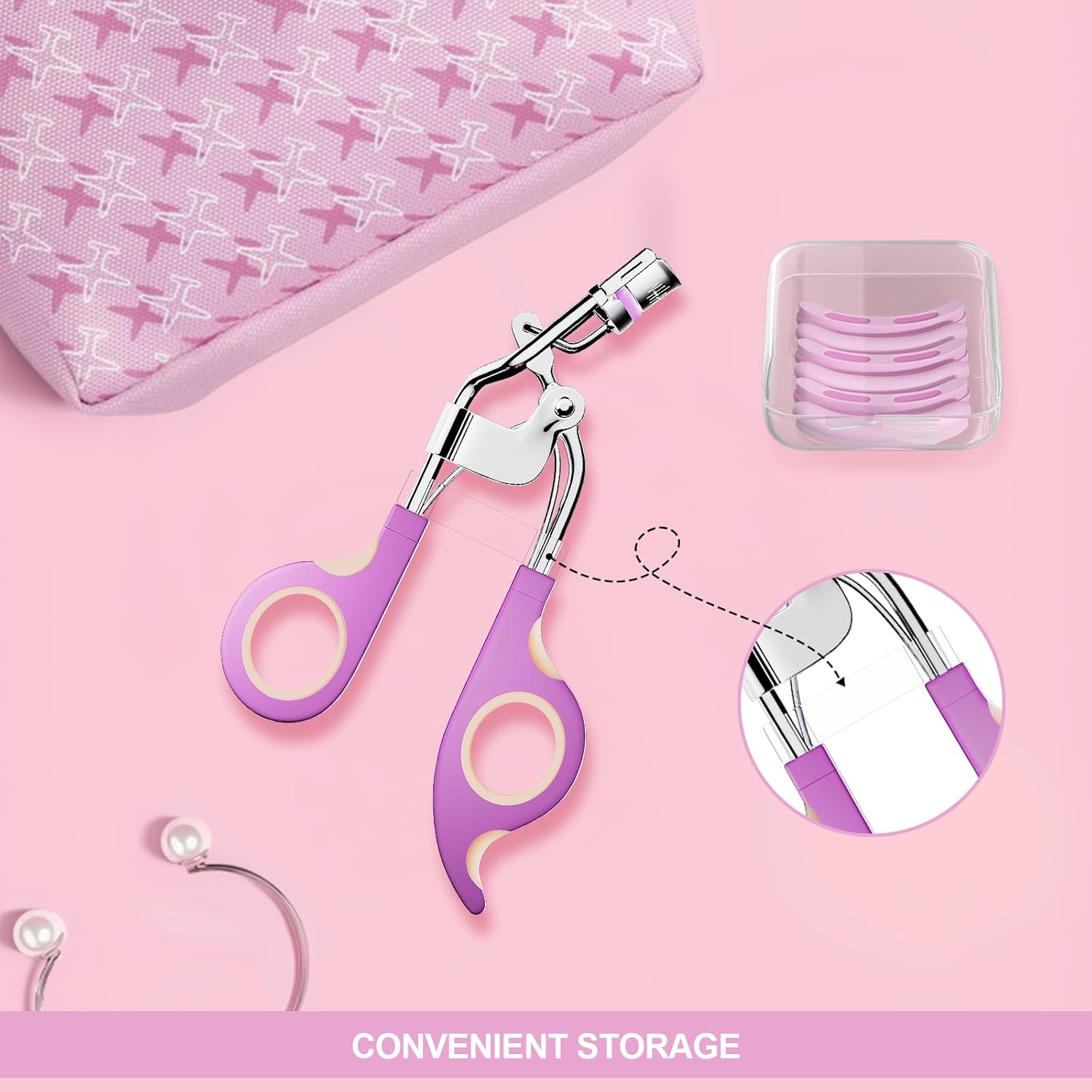 Goldenrich Eyelash Curler Set Silver Purple Pink Design 6 Replacement Pads - Image 7