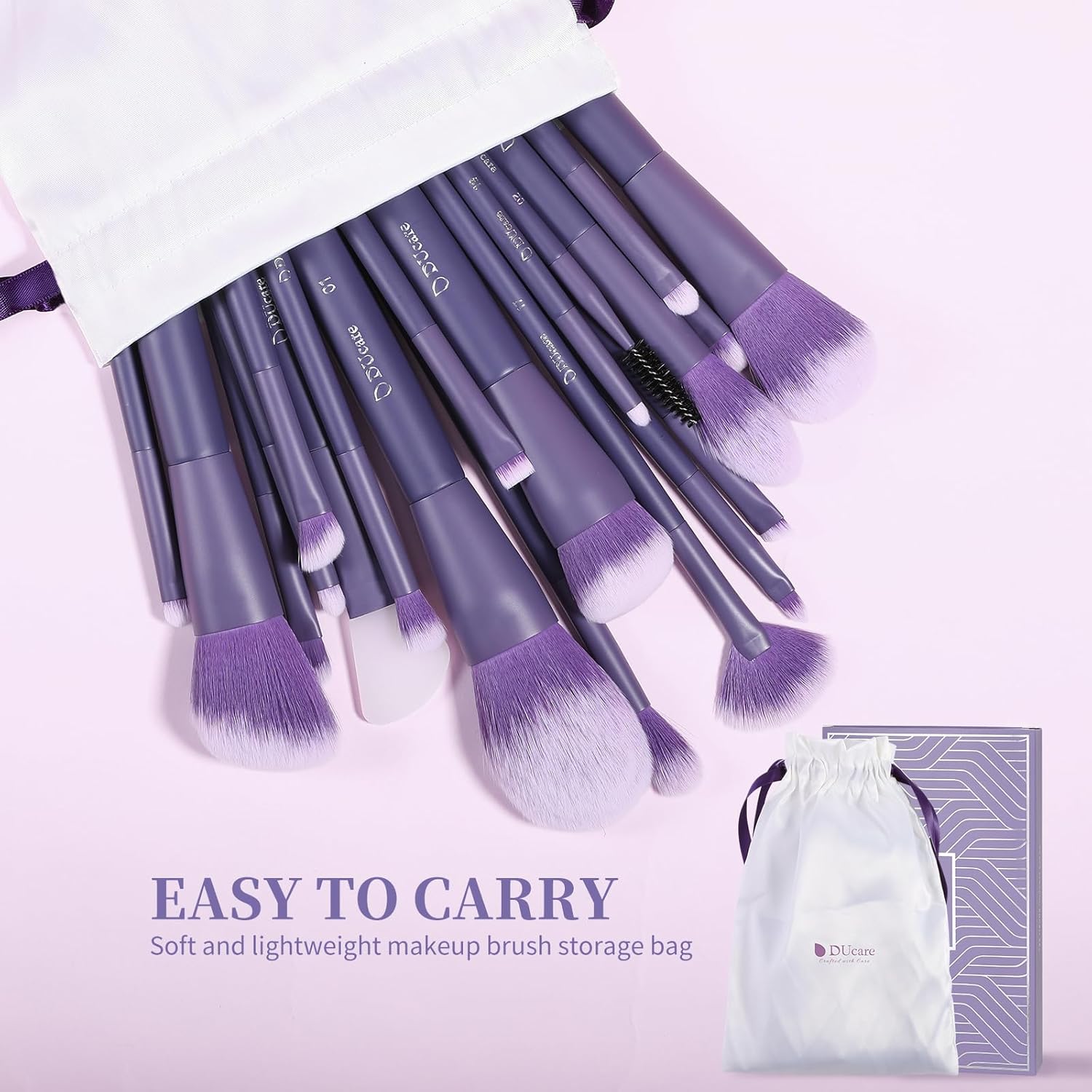 DUcare Makeup Brushes Professional 20Pcs Purple Makeup Brush set with Silicone Face Mask Brush Kabuki Foundation Blending Powder Blush Concealers Eyeshadows Brushes - Image 3