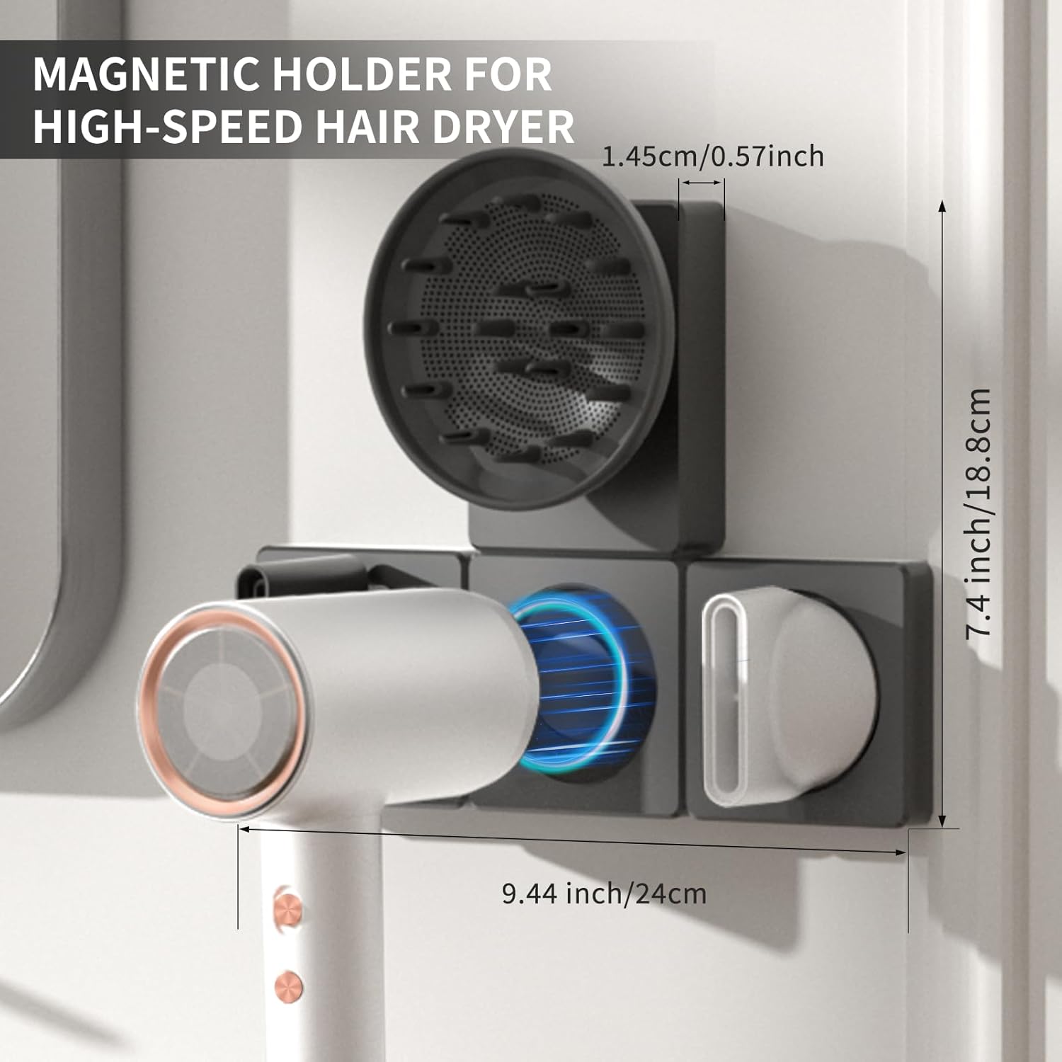 High Speed Ionic Hair Dryer with Wall Mount Holder Magnetic - Professional Blow Dryer 110,000 RPM Brushless Motor for Fast Drying, 1400W 4Temps /2Speeds Low Noise Thermo-Control Hairdryer - Image 4