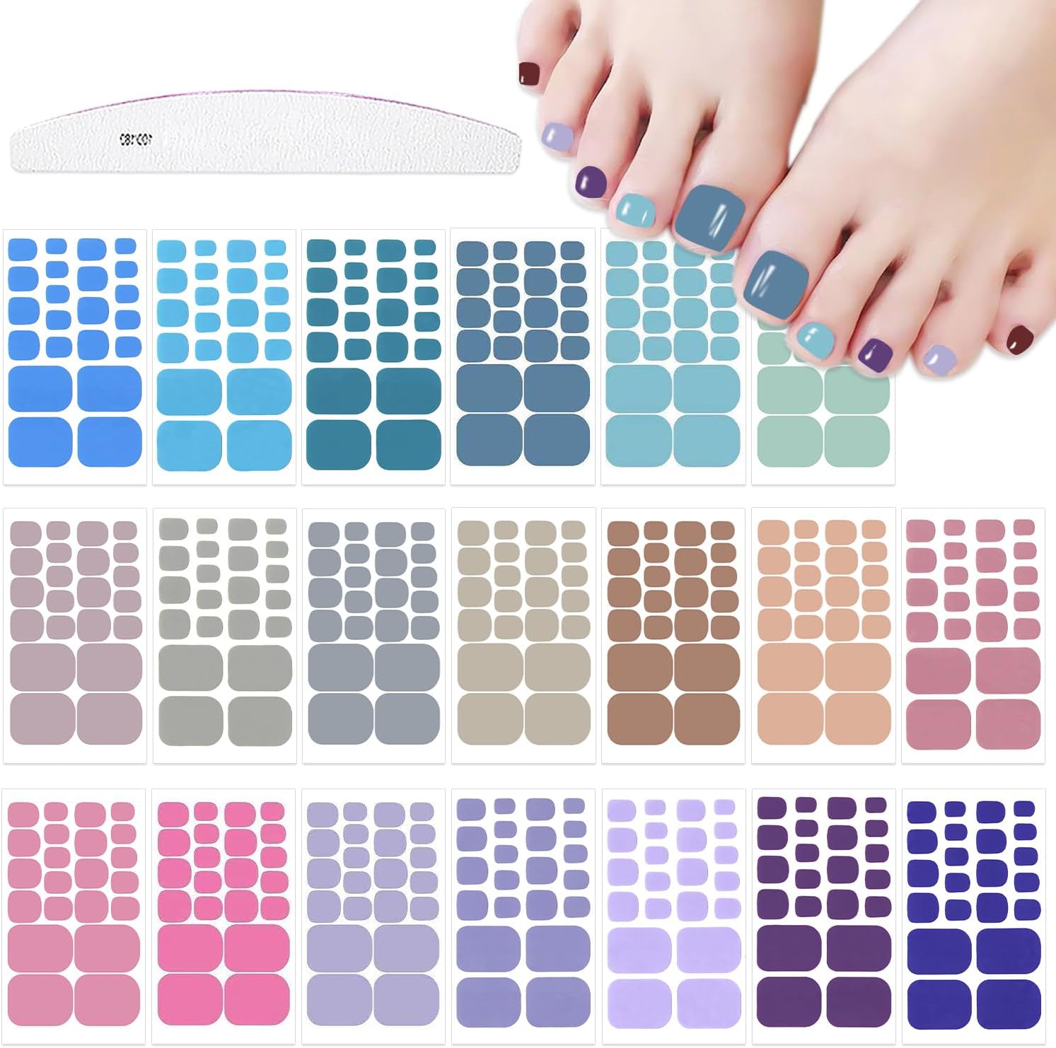 JERCLITY 440 Pieces 20 Sheets Toenail Strips for Women Nail Art Wraps Toe Nail Stickers Nail Wraps for Toes Nail Polish Strips Nail Polish Stickers for Toenails Color Strips
