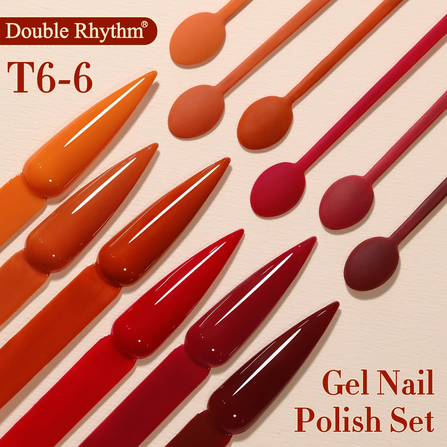 Double Rhythm 6 Pcs 15 ML Gel Polish Set Same Color Same Bottle Soak Off Gel Polish Kit Nail Art Manicure Salon DIY at Home for Women (Dark Light Brown Orange Maroon-T6-6) - Image 8