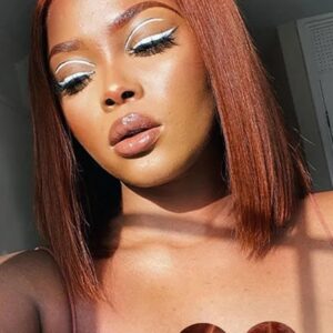 KLAIYI Reddish Brown Yaki Straight Bob Wig Human Hair Glueless Bye Bye Knots Precut 7x5 Lace Front Wig Pre Bleached Pre Plucked with Baby Hair 3S Ready to Wear and Go Wig Beginner Friendly 150% 10Inch