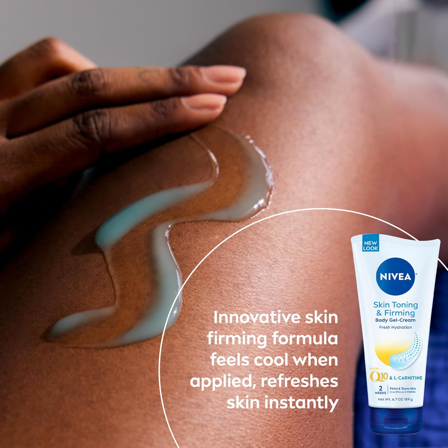 NIVEA Nourishing Hydration Skin Firming Body Lotion (16.9 Fl Oz) + Skin Firming & Toning Body Gel Cream with Hyaluronic Acid (6.7 Oz), Enriched with Q10 and Vitamin C - Image 3