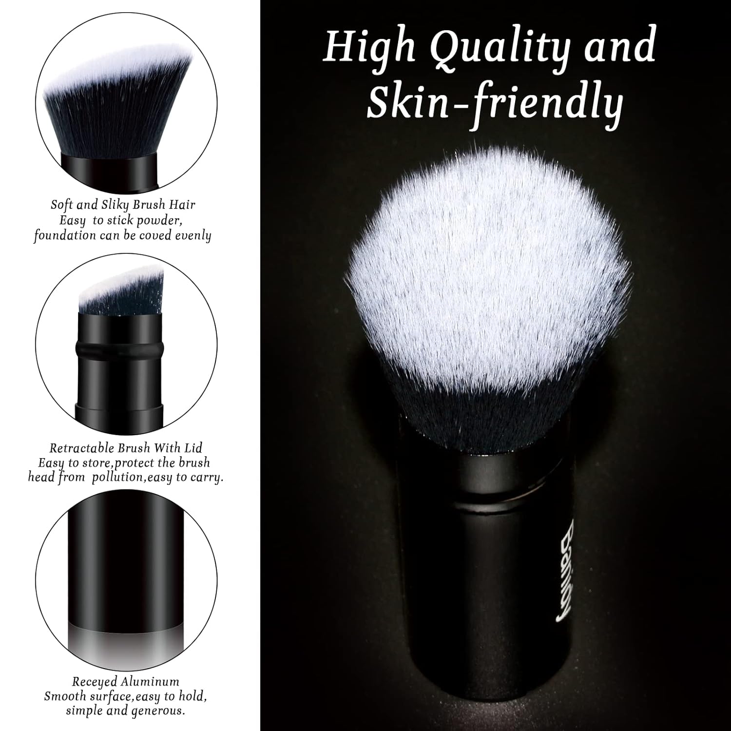 Makeup Brush Kabuki Face Brushes Retractable Travel Blush Kabuki Brush Portable Flawless for Foundation, Powder Blush, Bronzer, Buffing, Liquid, Cream, Cruelty Free with Cover(1PCS) - Image 3