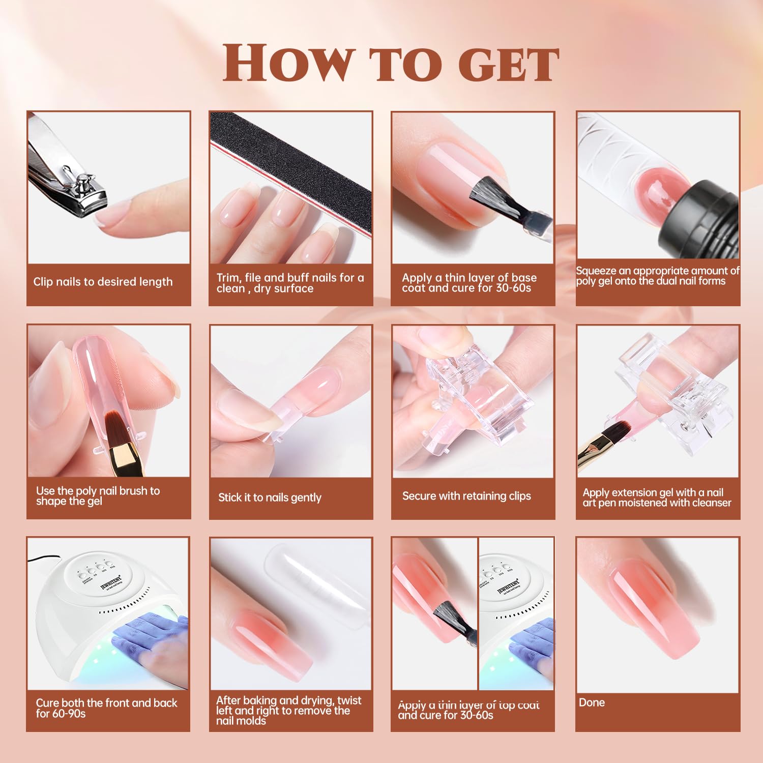 JEWHITENY 14 pcs Poly Gel Nail Extension Kit With Drill Machine U V Nail Light ALL In One Polygel Starter Kit - Image 7