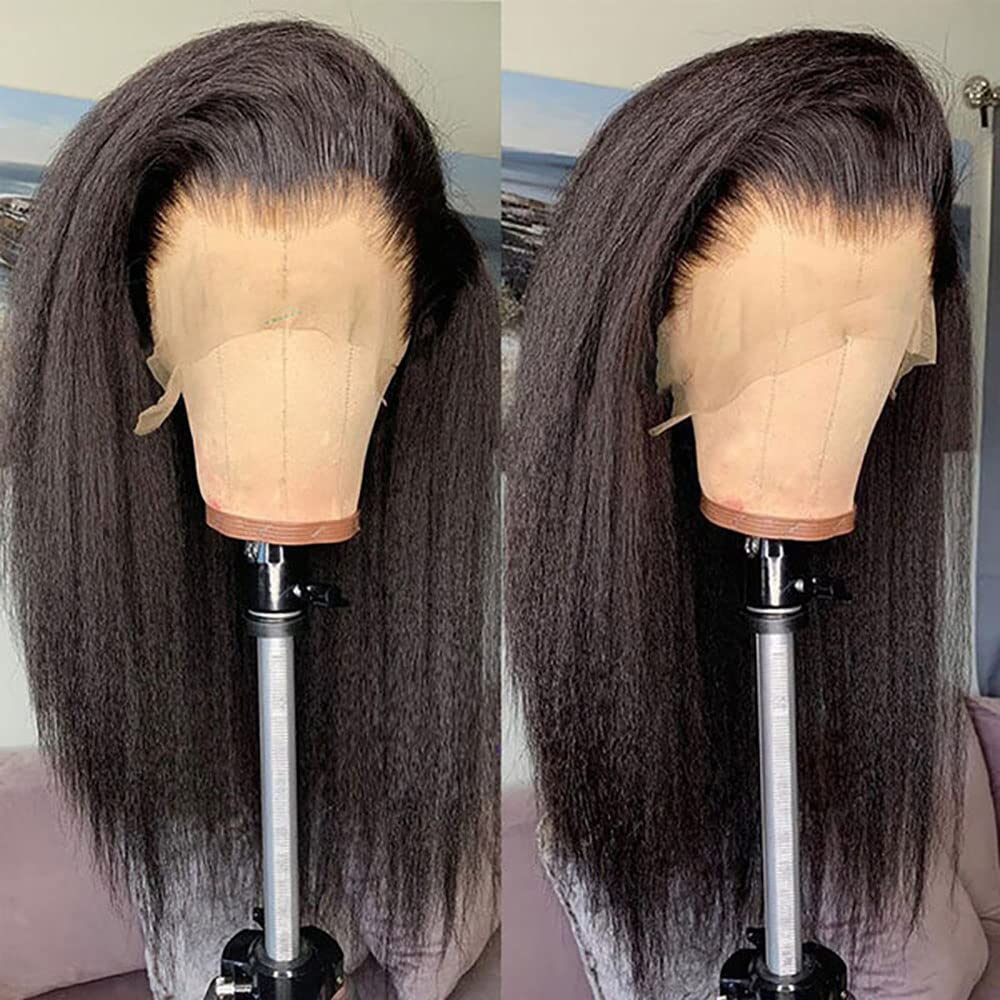 GOLFMAX Kinky Straight Lace Front Wigs Human Hair Pre Plucked With Baby Hair 180% Density Yaki Straight 13x4 Transparent HD Glueless Lace Wig Human Hair Wigs For Black Women 24 Inch - Image 9