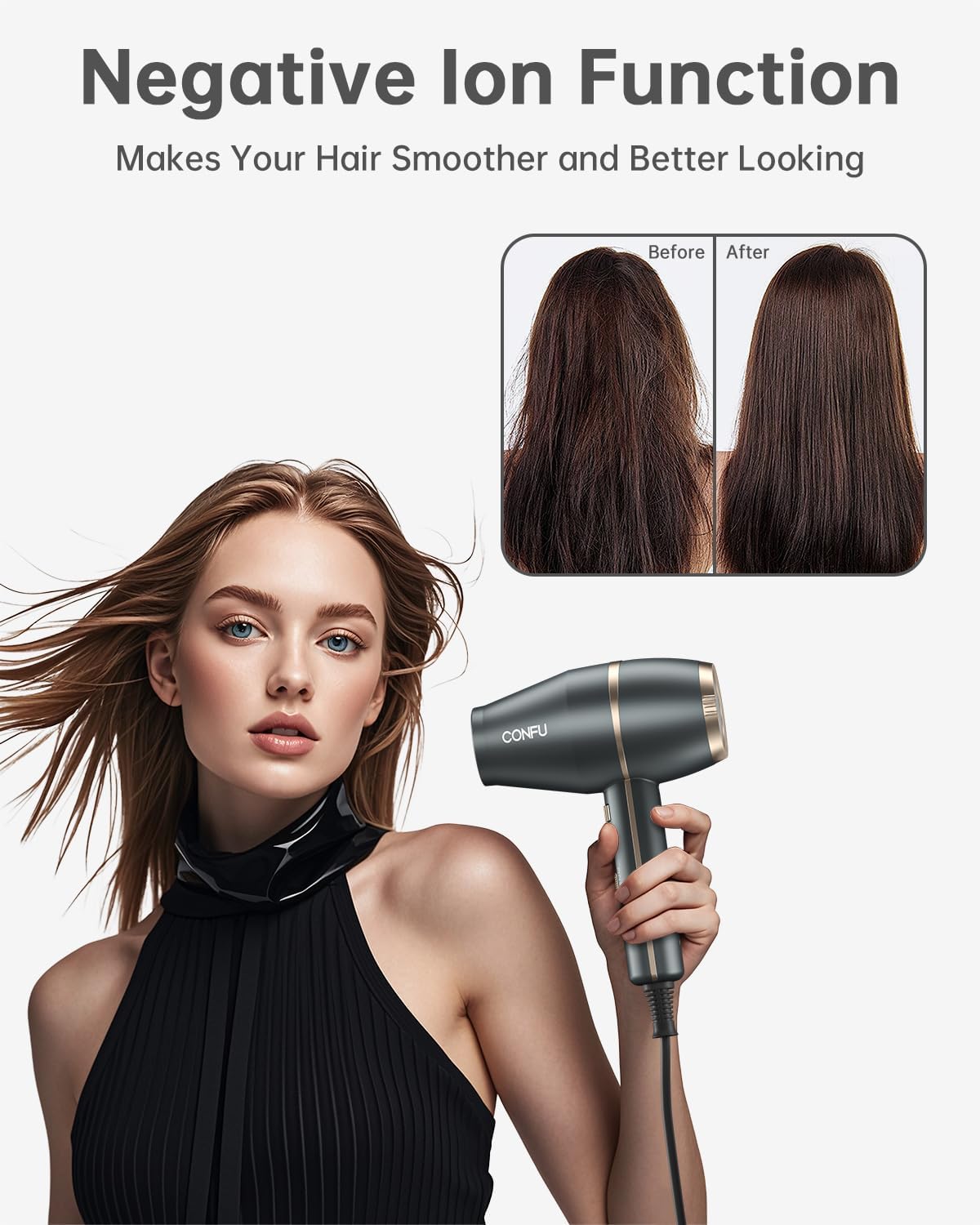 CONFU 1875W Negative Ionic Hair Dryer with Diffuser, Small Blow Dryer for Women and Men - Image 4