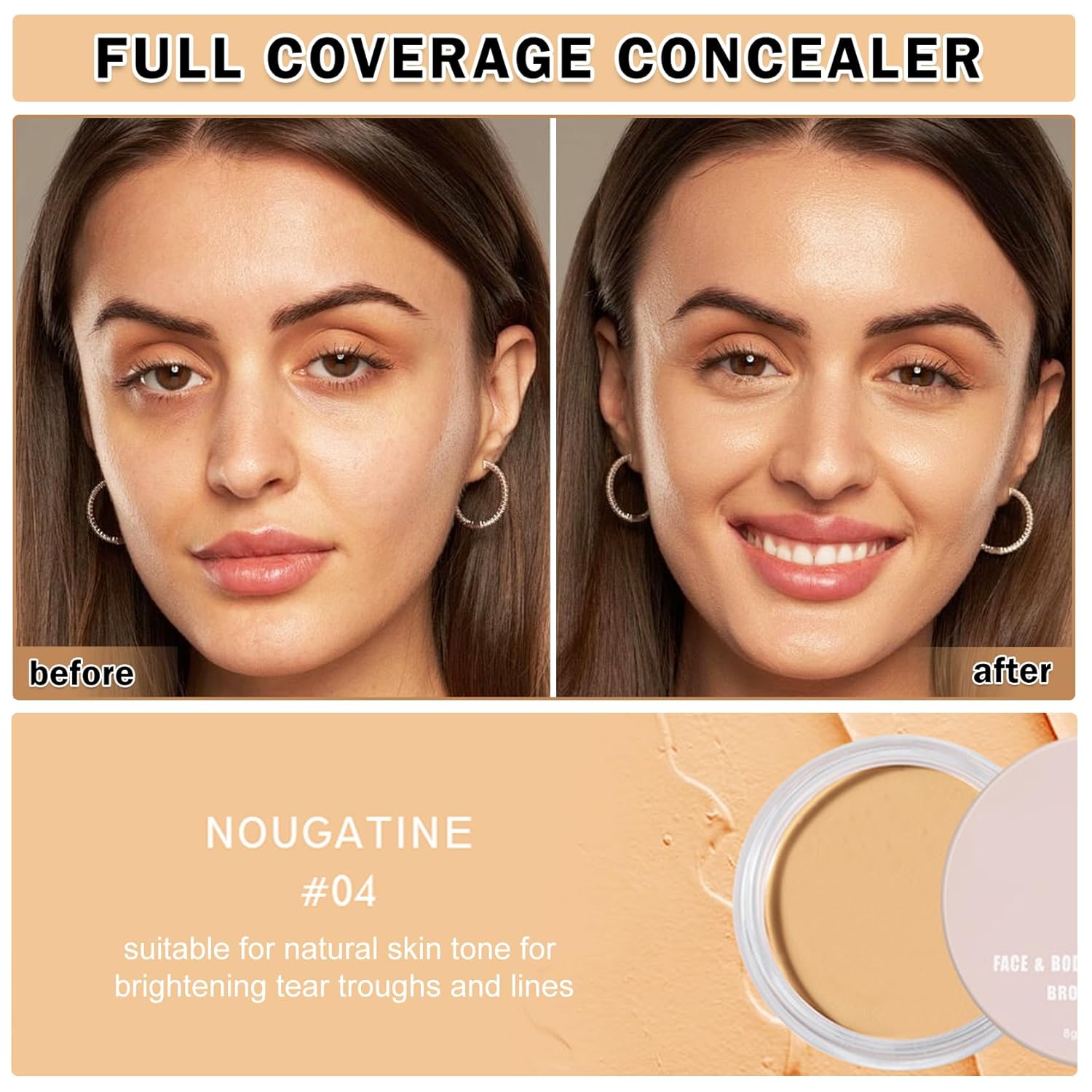 Under Eye Color Corrector,Cream Concealer Full Coverage for Mature Skin,Vegan Under Eye Cream Dark Circles Cover up Makeup Concealer Makeup,Under Eye Brightener (04 Nougatine) - Image 2
