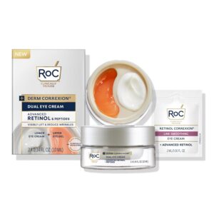 RoC Derm Correxion Dual Eye Cream with Advanced Retinol + Peptides for Puffy Eyes and Dark Circles, (.68 oz) with Retinol Eye Cream Packette