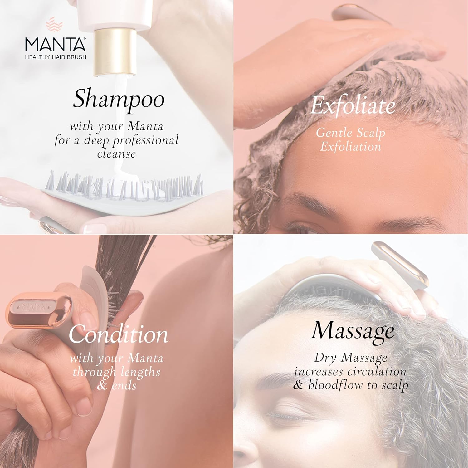 MANTA Pulse Electric Scalp Massage Brush โ Wet Exfoliating Scalp Massager, Shampoo Brush for Hair Growth with Shower Holder, Grey - Image 4