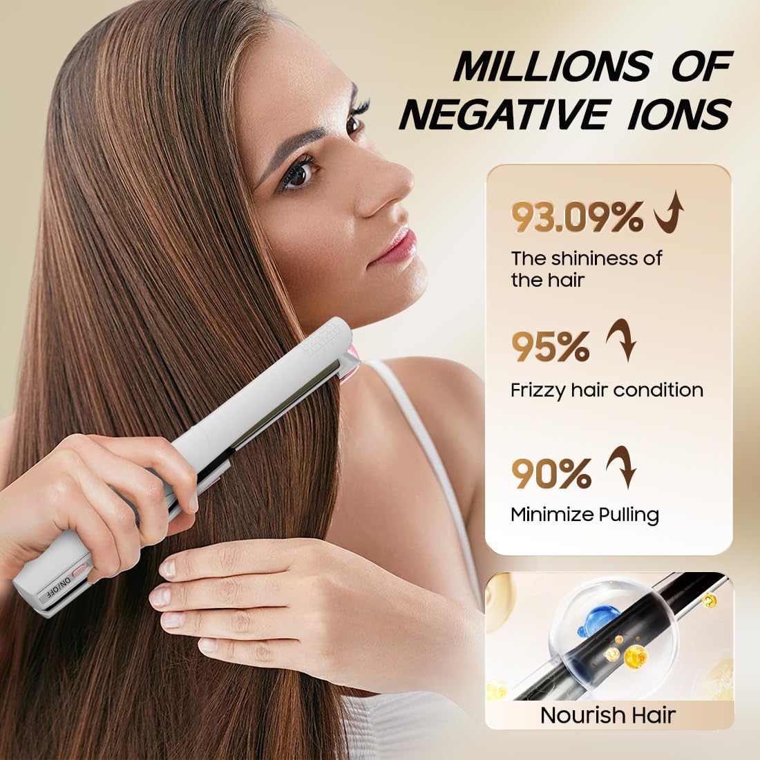 Cordless Hair Straightener and Curler 2 in 1, Fast Heating Cordless Flat Iron, Ultra-Light Portable Straightener for On The Go, Anti-Scald Design with USB-C Charging& Negative Ion Technology (White) - Image 2
