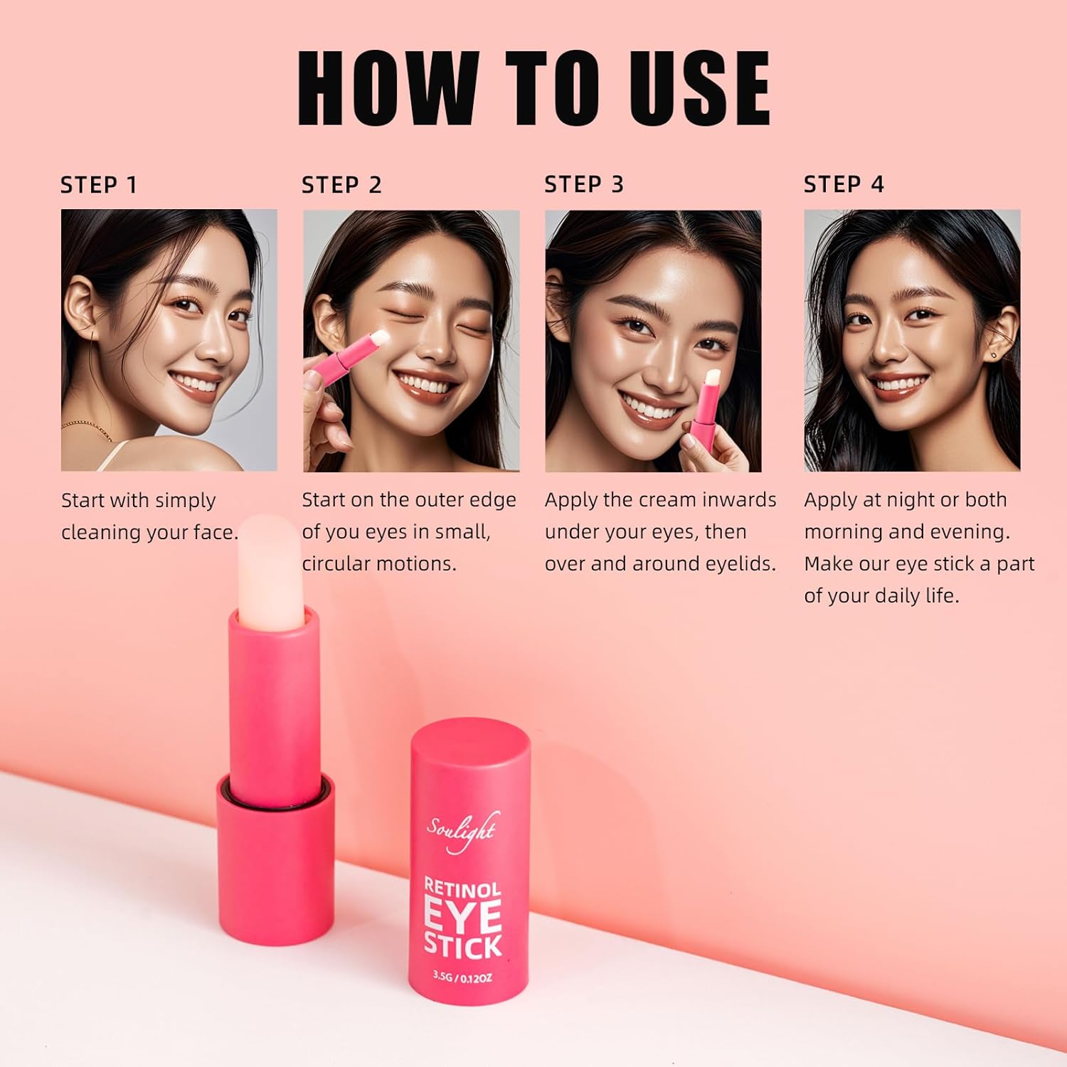 Soulight Retinol Eye Stick, Anti-Aging Eye Cream, Skincare for Wrinkles, Dark Circles, Puffiness - Retinol Eye Balm Moisturizes, Softens& Nourish Skin - Image 6