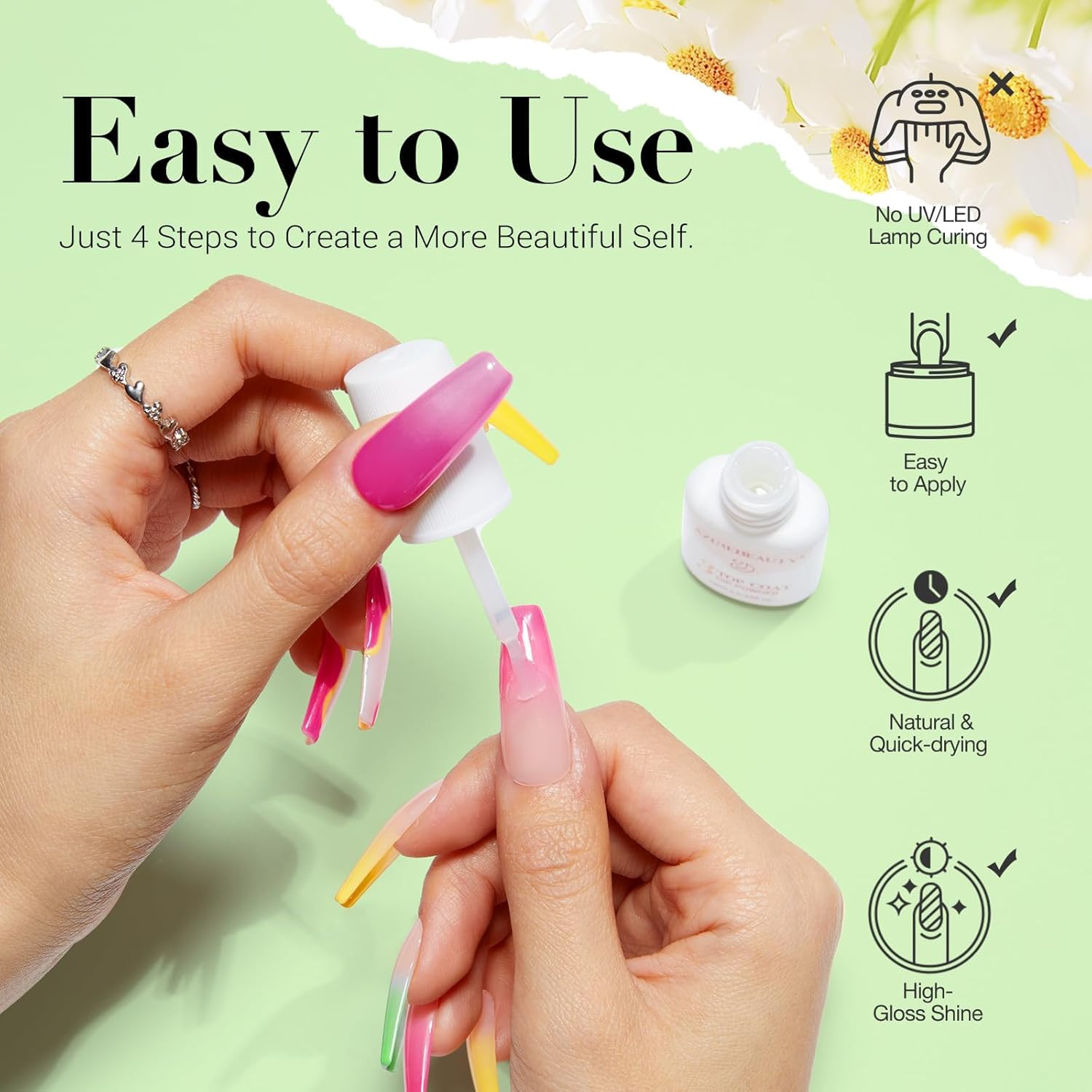 AZUREBEAUTY Dip Powder Nail Kit Floral Lime Green with Base Top Coat Activator Dried Flowers for French Nails Art Manicure DIY Salon - Image 6