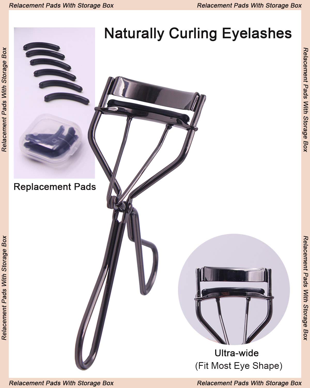 Eyelash Curler Kit Metal Lash Curlers with Eyelashes Separator Comb Tools & 6 Replacement Refill Pads (Black) - Image 2