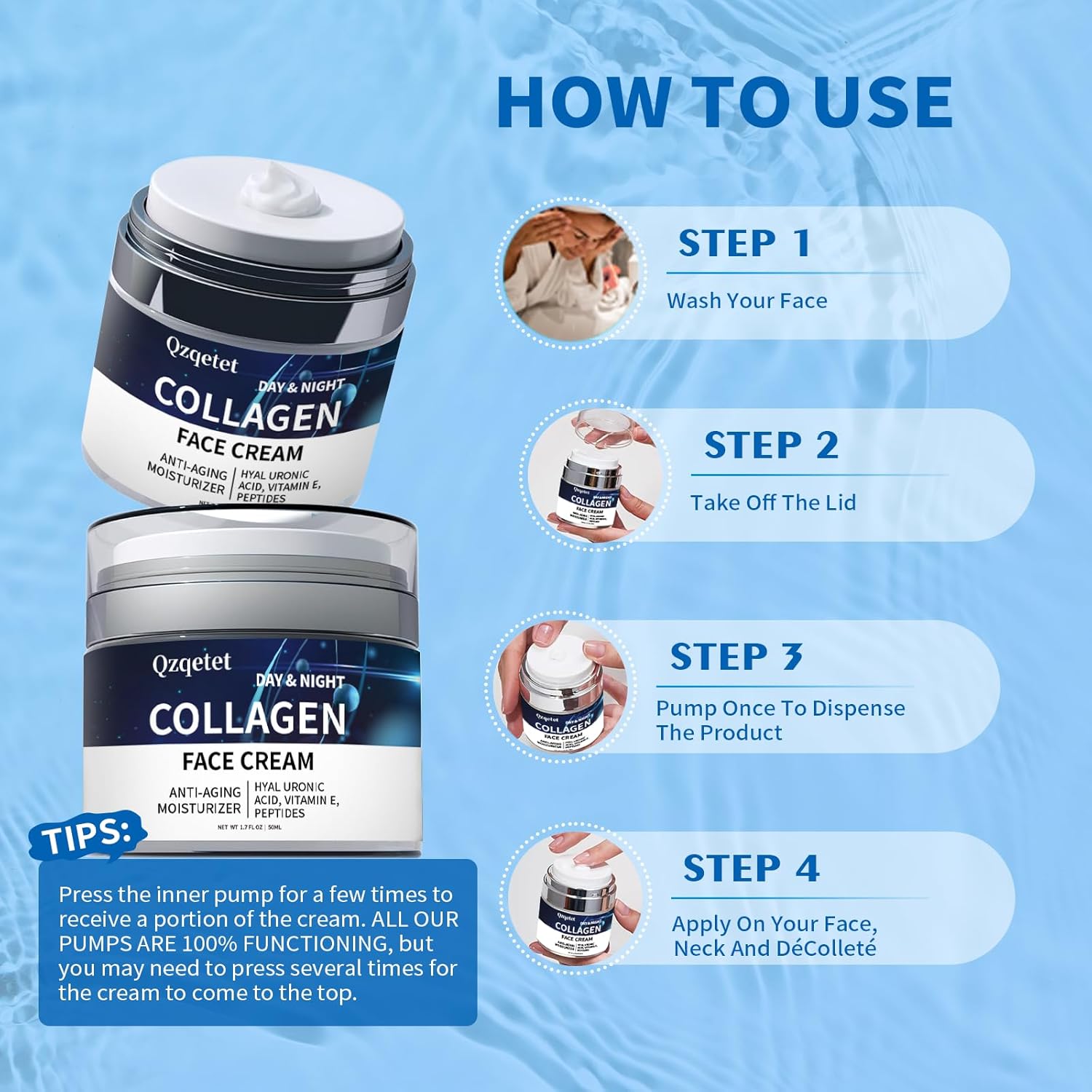 Collagen Cream for Face, Anti-Aging Face Moisturizer with Retinol and Hyaluronic Acid, Daily Hydrating Lotion, Neck and Décolleté, Moisturizing Cream to Reduce Wrinkles for Women and Men - Image 6