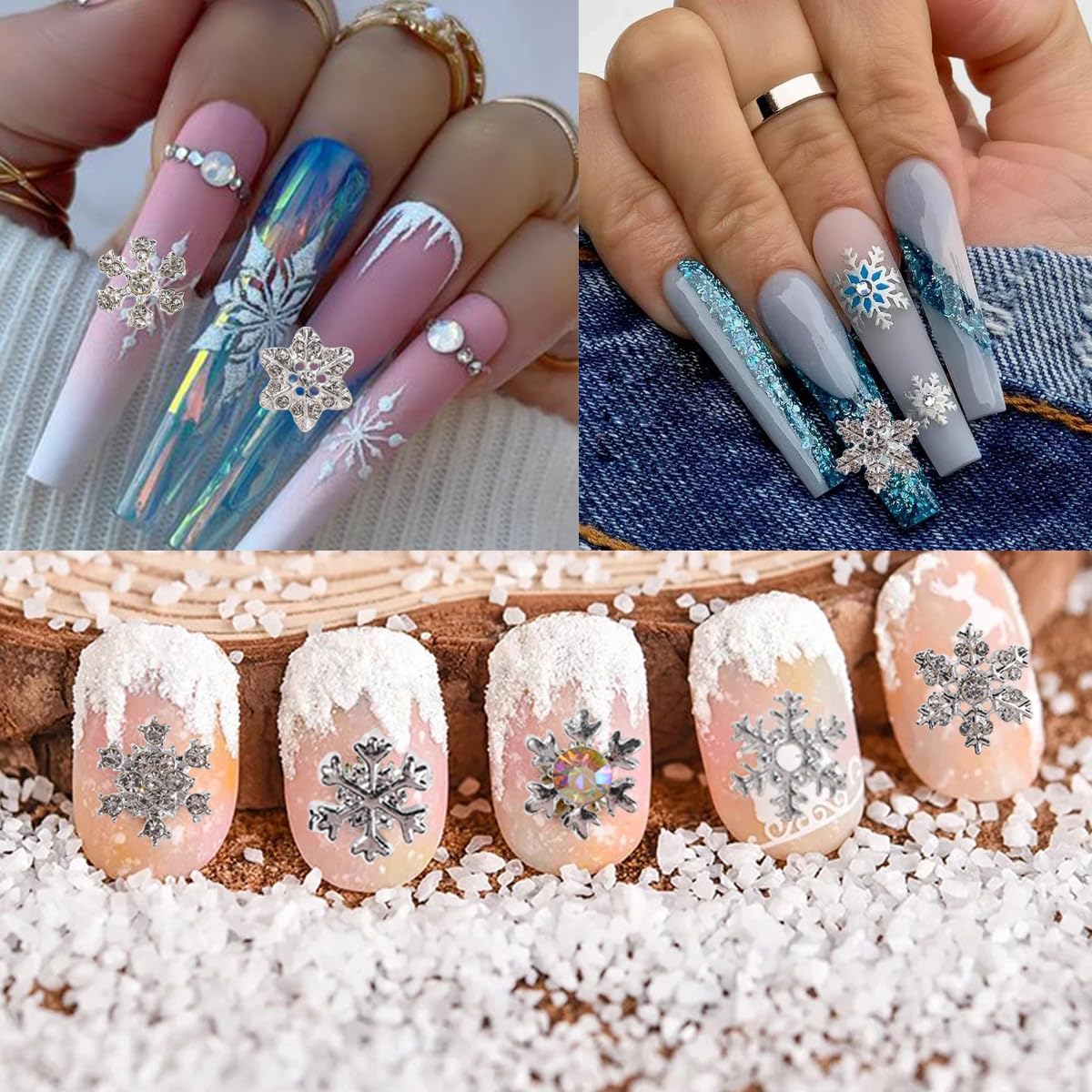 20pcs Christmas Nail Charms Alloy Snowflake Art Charms Silver Rhinestones Design Xmas Gems for Acrylic Nails Supplies Shiny Zircon Snowflake for Women DIY Holiday Decor - Image 5