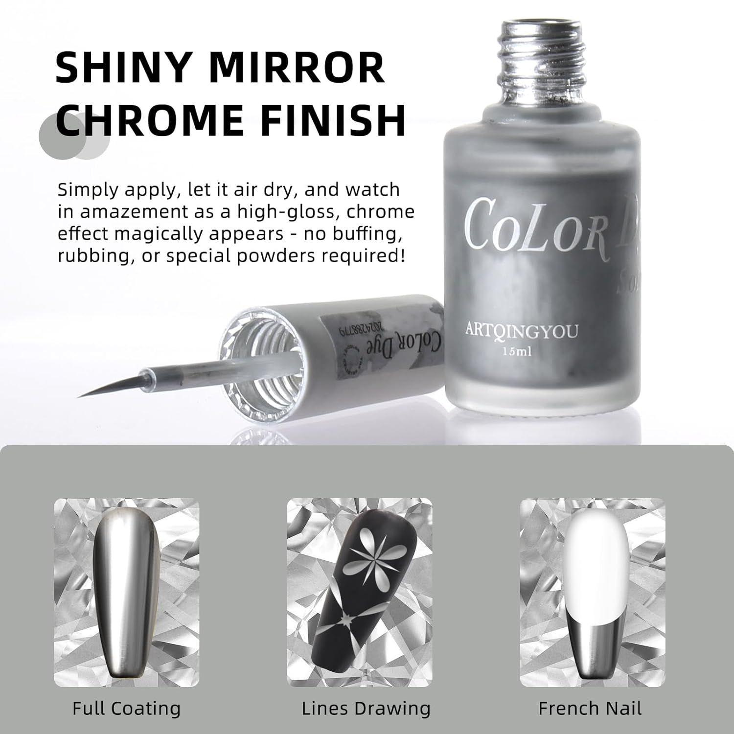 Metallic Marble Nail Polish, 15ml Metal Blooming Gel Nail Polish Mirror Effect Silver Nail Polish, Metallic Painted Drawing Striper Gel Polish for Spreading Effect Swirl French Nail Design - Image 4