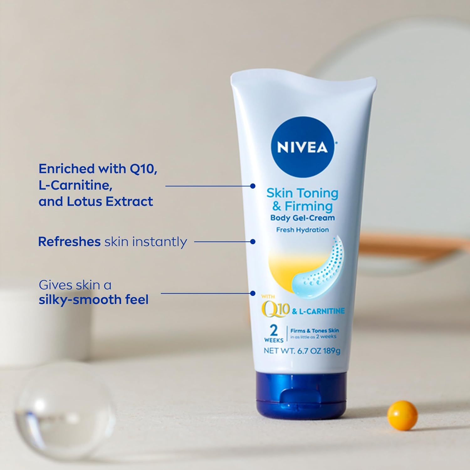 NIVEA Nourishing Hydration Skin Firming Body Lotion (16.9 Fl Oz) + Skin Firming & Toning Body Gel Cream with Hyaluronic Acid (6.7 Oz), Enriched with Q10 and Vitamin C - Image 6