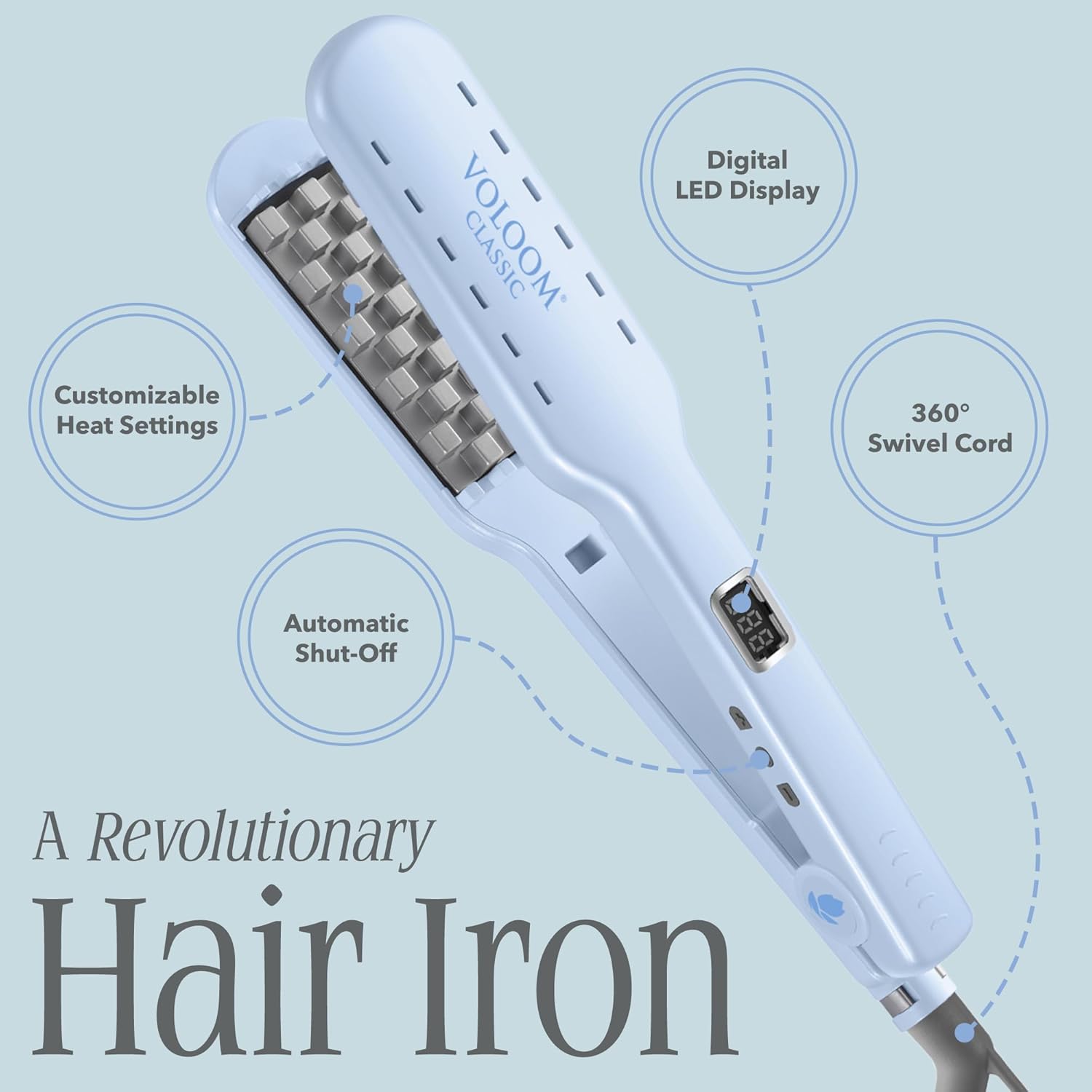 VOLOOM Classic 1-1/2” Inch Professional Volumizing Ceramic Flat Iron - Hair Volumizer & Styling Tool with Adjustable Temp & Auto Shut-Off for Lasting Volume for Thicker Hair - Heat Resistant Case - Image 4