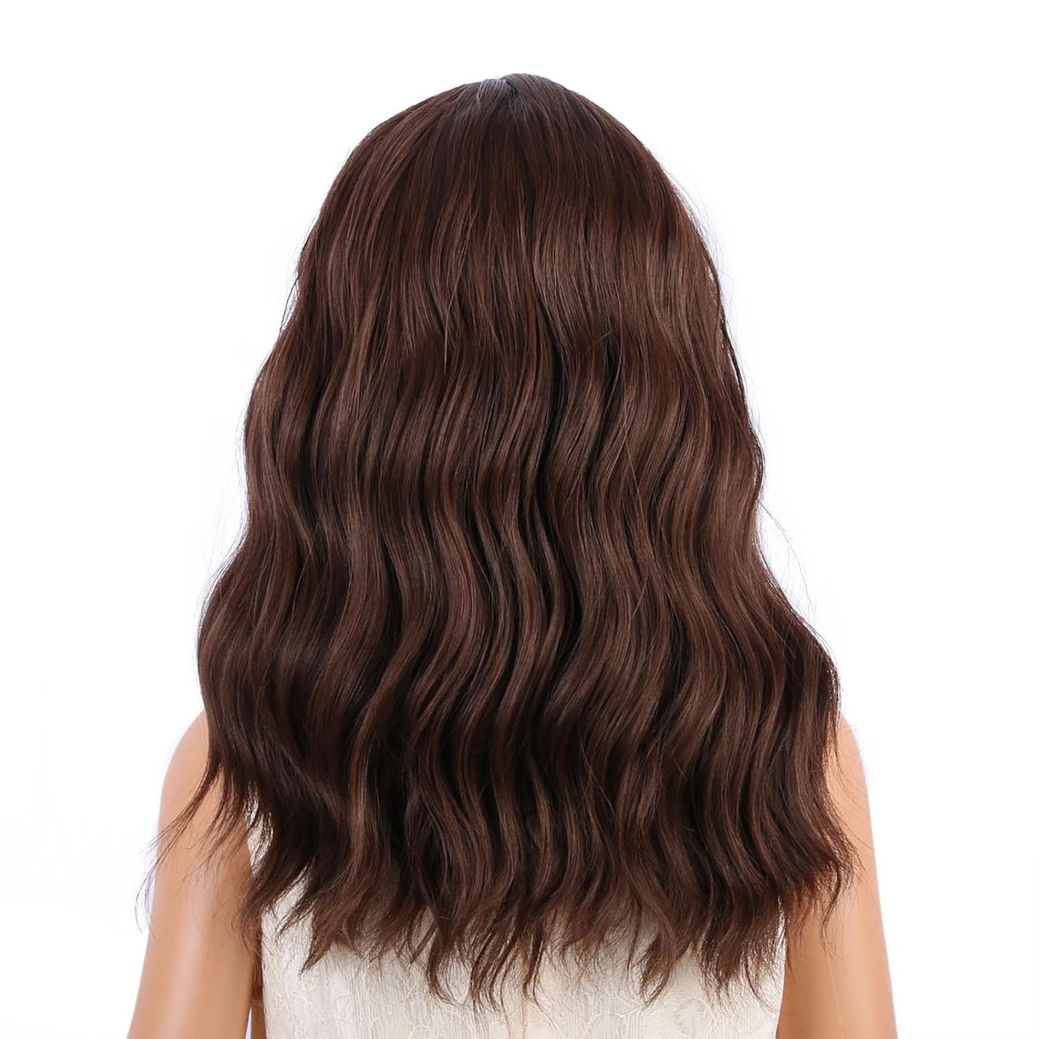 Mixed Brown Wig for Child Short Chocolate Brown Wig with Air Bangs for Girls Short Brown Wavy Curly Wig for Kids Heat Resistant Synthetic Wig with Wig Cap - Image 4