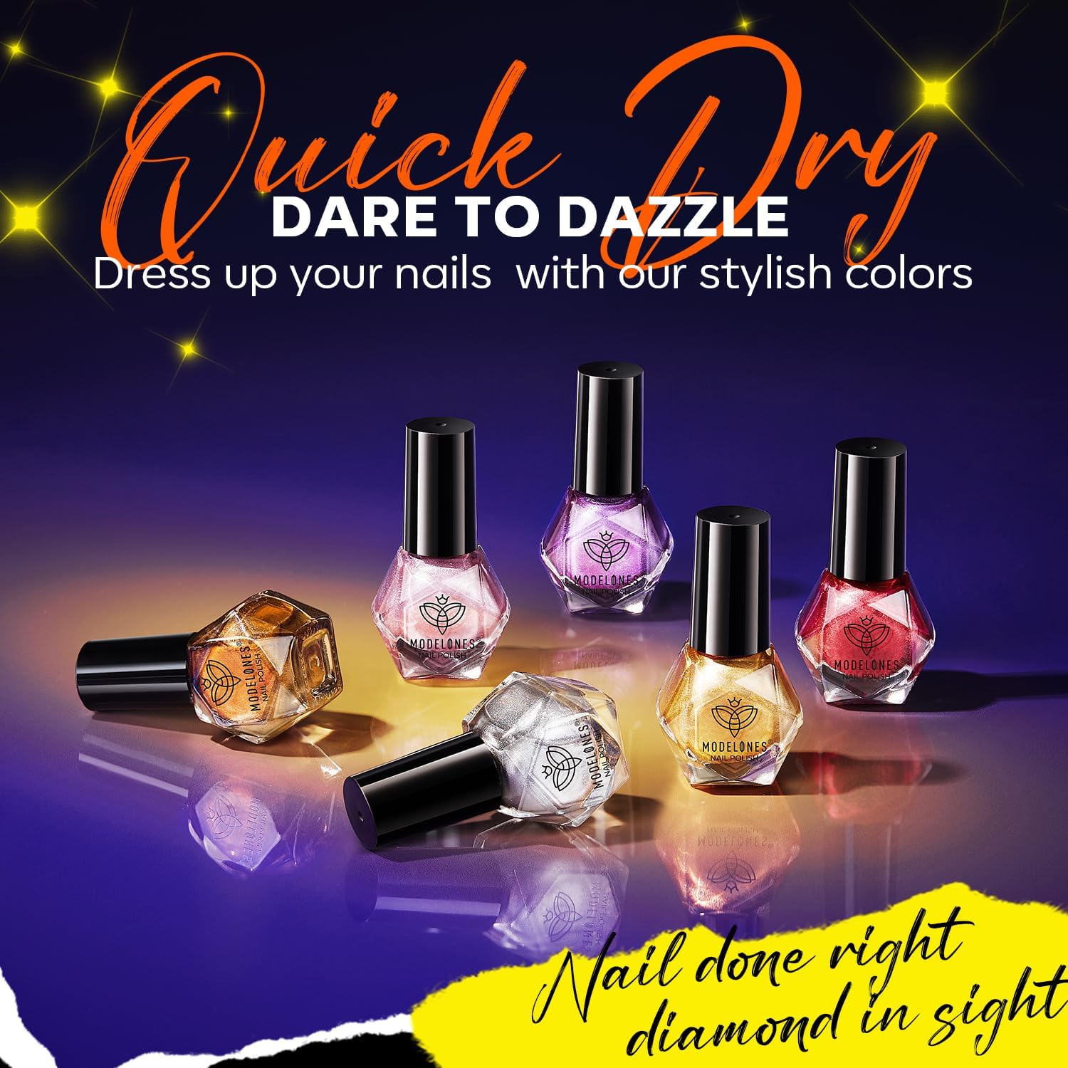 modelones Nail Polish Set 6 Colors, Metallic Mirror Red Pink Gold Silver Purple Chrome Mini Nail Lacquer Kit, Holographic Quick Dry Home DIY Manicure Nail Art Holiday Xmas Gift for Women Girls Party - Image 6