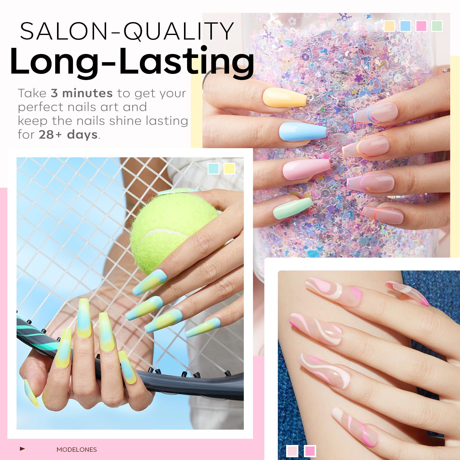 Modelones 24Pcs Gel Nail Polish Set, 20 Colors Pastel Gel Polish Set Macaron Colors with Glitter & Glossy & Matte Top + Base Coat Soak Off LED Nail Art Kit Salon at Home - Image 4