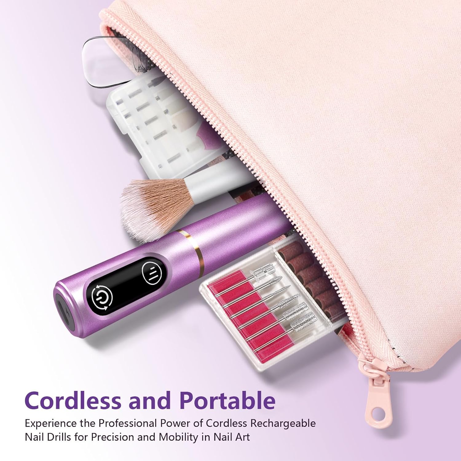 Cordless Nail Drill Electric Nail File Kit Rechargeable Professional Efile Nail Set, Portable Acrylic Gel Nail Polish Remover Machine Pedicure Manicure Tool, 11 Bits 56 Sanding Bands Salon Home - Image 7