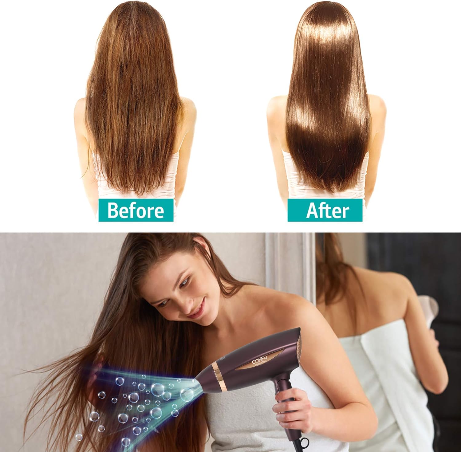 CONFU Portable Travel Hair Dryer, 1600W Ceramic Tourmaline Ionic Travel Blow Dryer, Compact Folding Lightweight Hair Dryers for Women Kids (Brown - Image 3