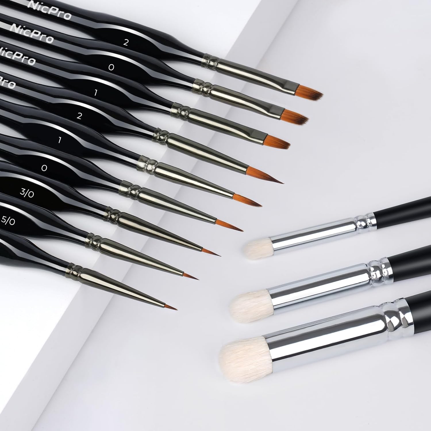 Nicpro Miniature Paint Brushes & Dry Brush - 12PCS Model Paint Brush Set for Acrylic Watercolor Oil, Detail Painting Drybrush Kit for Miniature Painting, Model, Paint by Number, Craft