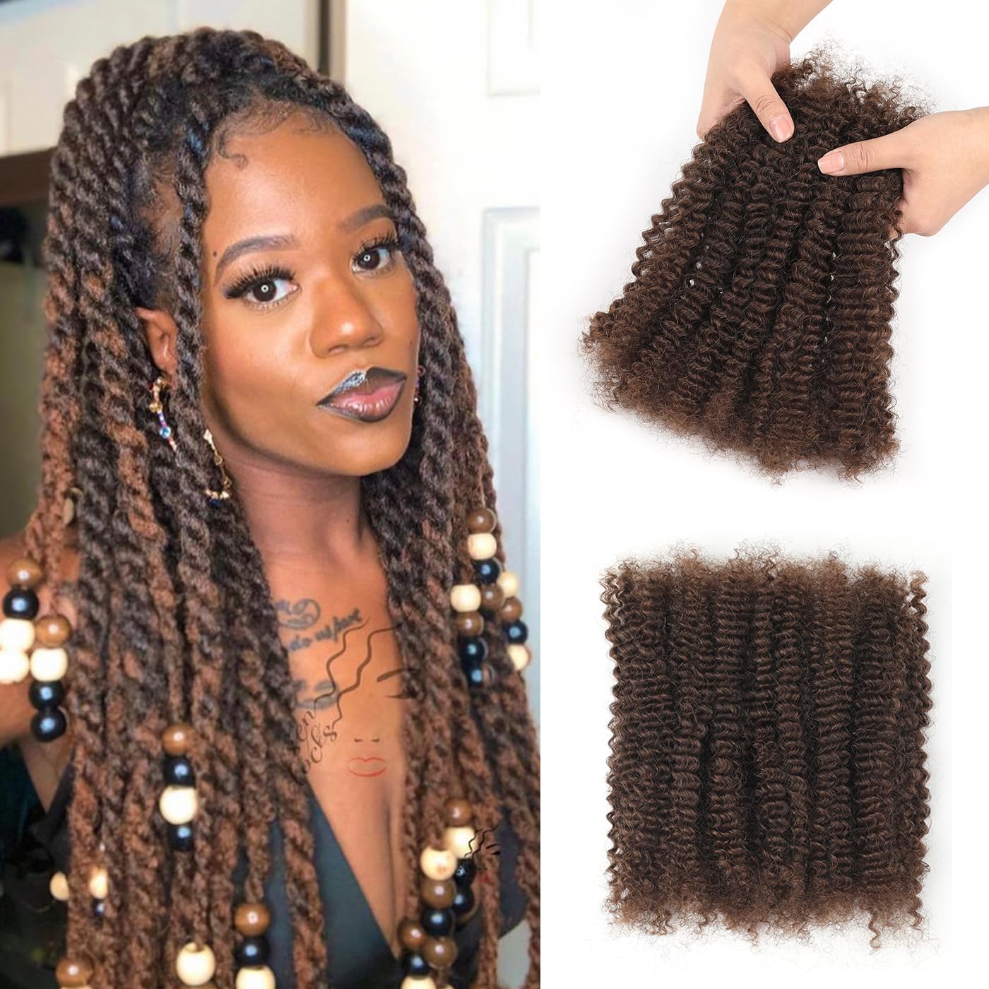 Afro Kinky Curly Human Hair Bulk for Passion Twists Marley Twist Temporary Locks, Mini Twist or Permanent Locs Afro Kinky Bulk Human Hair Can be bleached and dyed 1 Pack 50 Gram (4#, 12) - Image 2