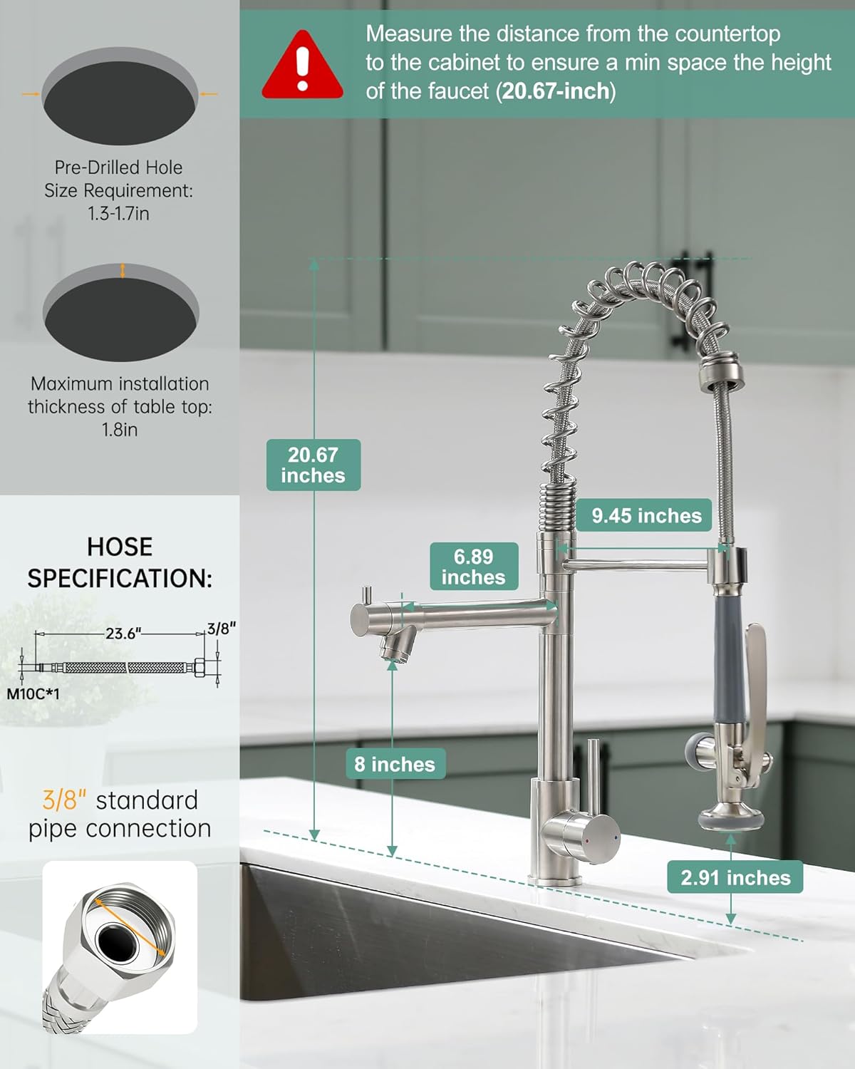 Fapully Commercial Pull Down Kitchen Sink Faucet with Sprayer Brushed Nickel - Image 2