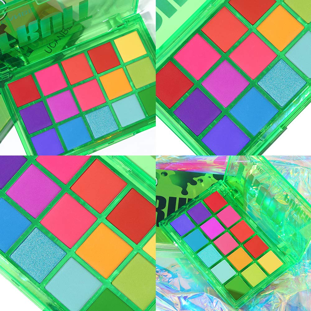 UCANBE Bright Colorful Neon Rainbow Makeup Eyeshadow Palette 15 Shades Green Purple Yellow Make Up Pallets Kit Vibrant Shimmer Matte Pigmented Blendable - Fruit Punch - Image 6