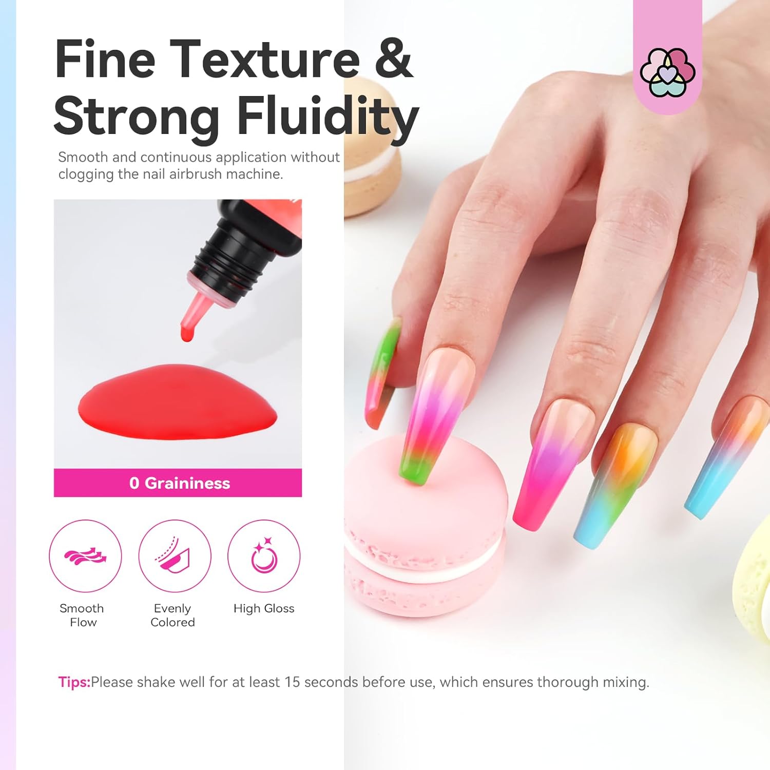 SAVILAND Airbrush Gel Nail Polish: Dilution-Free 24 Colors Airbrush for Nails with Airbrush for Gradients Nails Blush Nails Layered Nail Art Various Pattern High Color Saturation for Home Salon Kit - Image 7