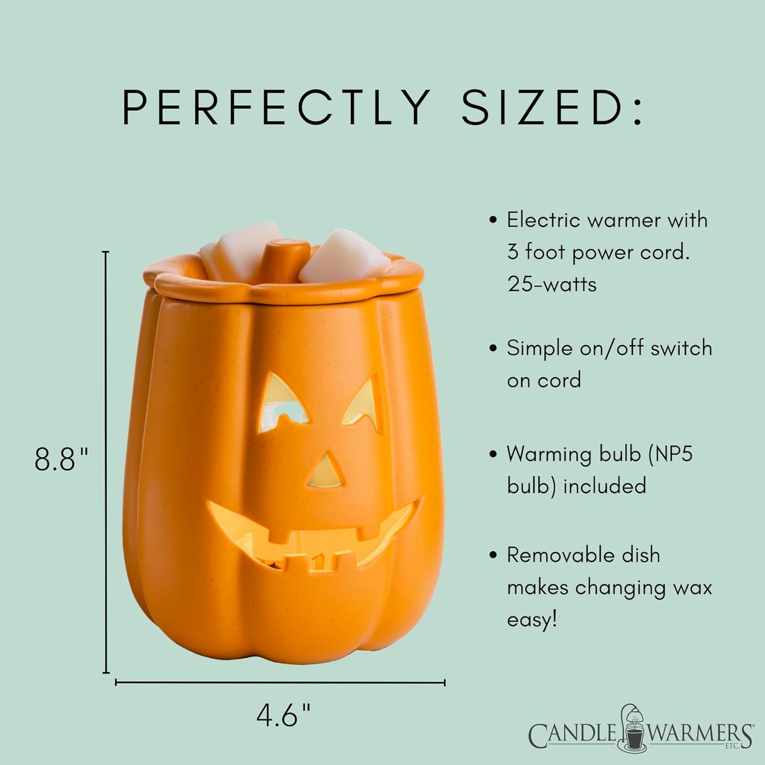 Candle Warmers Etc. Illumination Fragrance Warmer- Light-Up Warmer for Warming Scented Candle Wax Melts and Tarts or to Freshen Room, Jack O'Lantern - Image 2