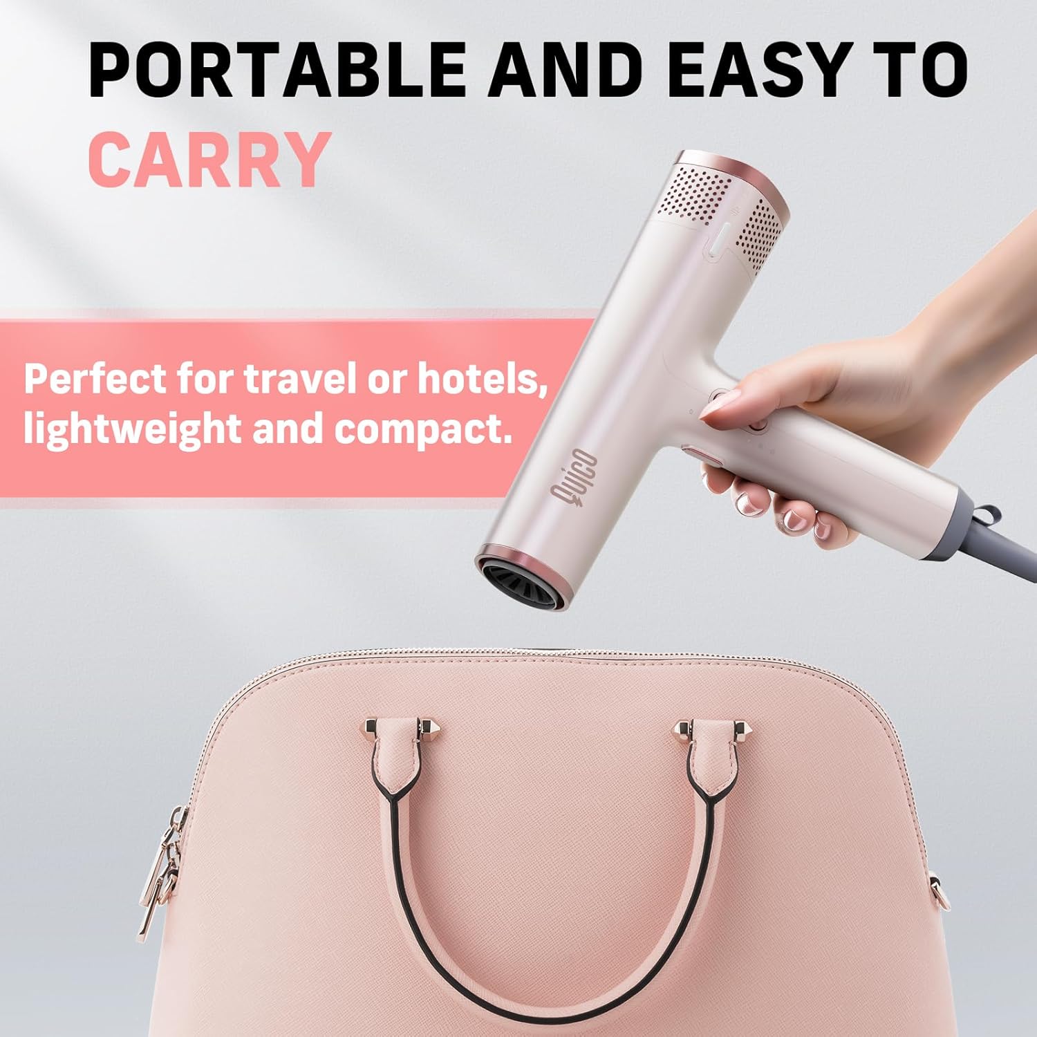 Quico Hair Blow Dryer for Women, 7X Faster BLDC Motor, Quiet 1875W 110000 RPM 2 Billion Negative Ionic Salon with Diffuser, Adjustable Temp & Speed, Portable Hair Dryer for Home Travel, Pink - Image 8