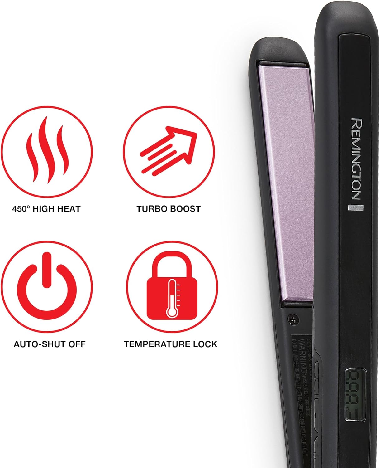 Remington 1" Flat Iron, Hair Straightener with Anti-Static Technology, Rapid 30-Second Heat-Up, 60-Minute Auto Shut-Off, 30% Longer Ceramic Floating Plates, and Titanium-Ceramic Coating - Image 4