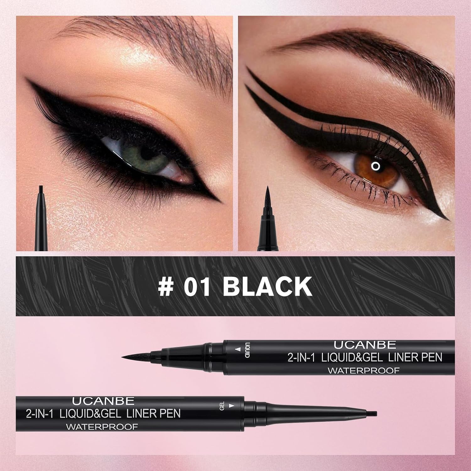 UCANBE Black Eyeliner Pencil, Dual Ended Liquid Eye liner + Gel Eyeliner 2 in 1, Highly Pigmented & Quick Drying, Waterproof & Long Lasting Ultra-fine Tip Eye Makeup Pen - Image 2