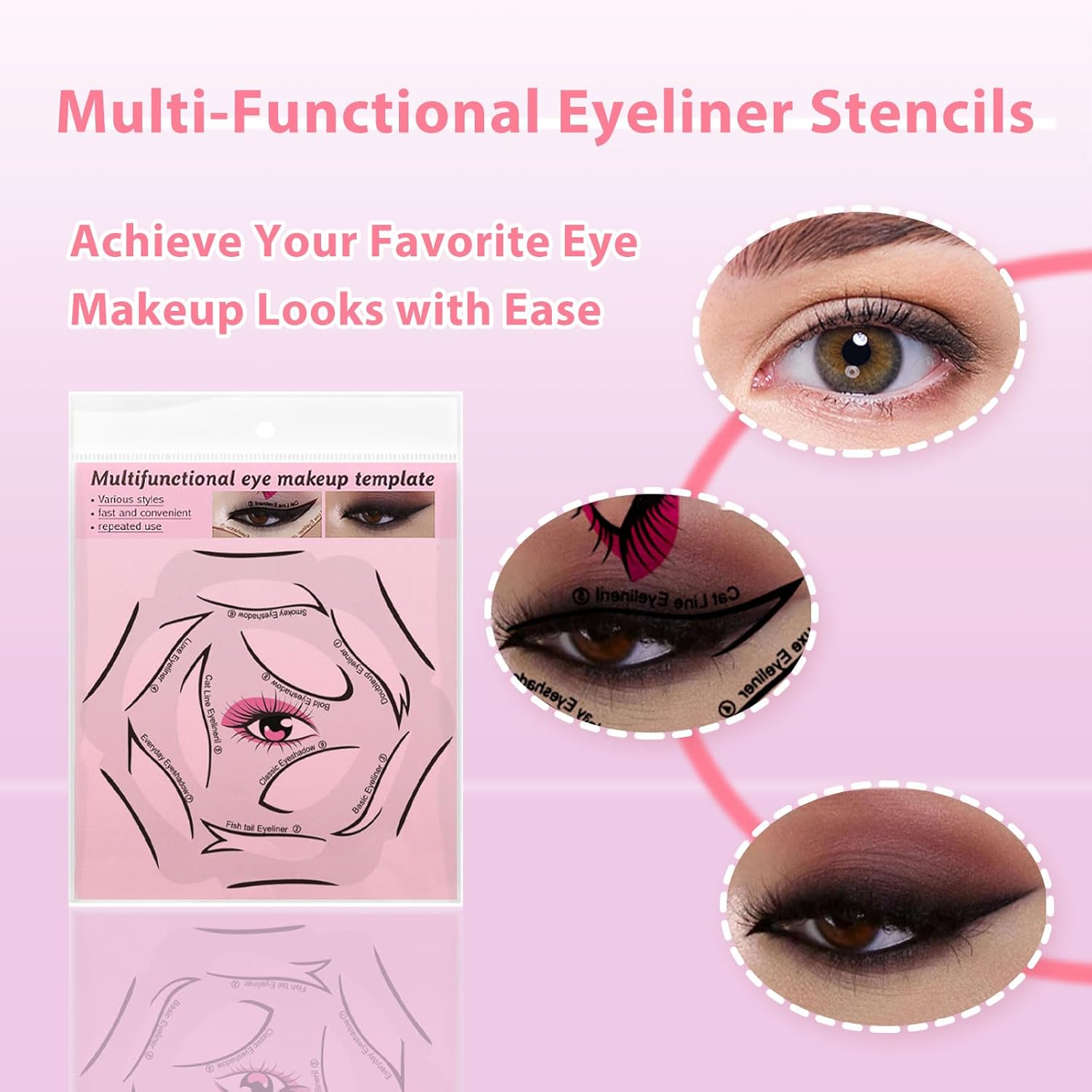 Eyeliner Stencils 4 Sheets Eyeliner Stencil Set 6 in 1 Reusable Eyeliner Stencils for Ideal Winged Tip Includes Eyeshadow Stencils and Eyeliner Tape Makeup Tool for Hooded Eyes, Clear - Image 2