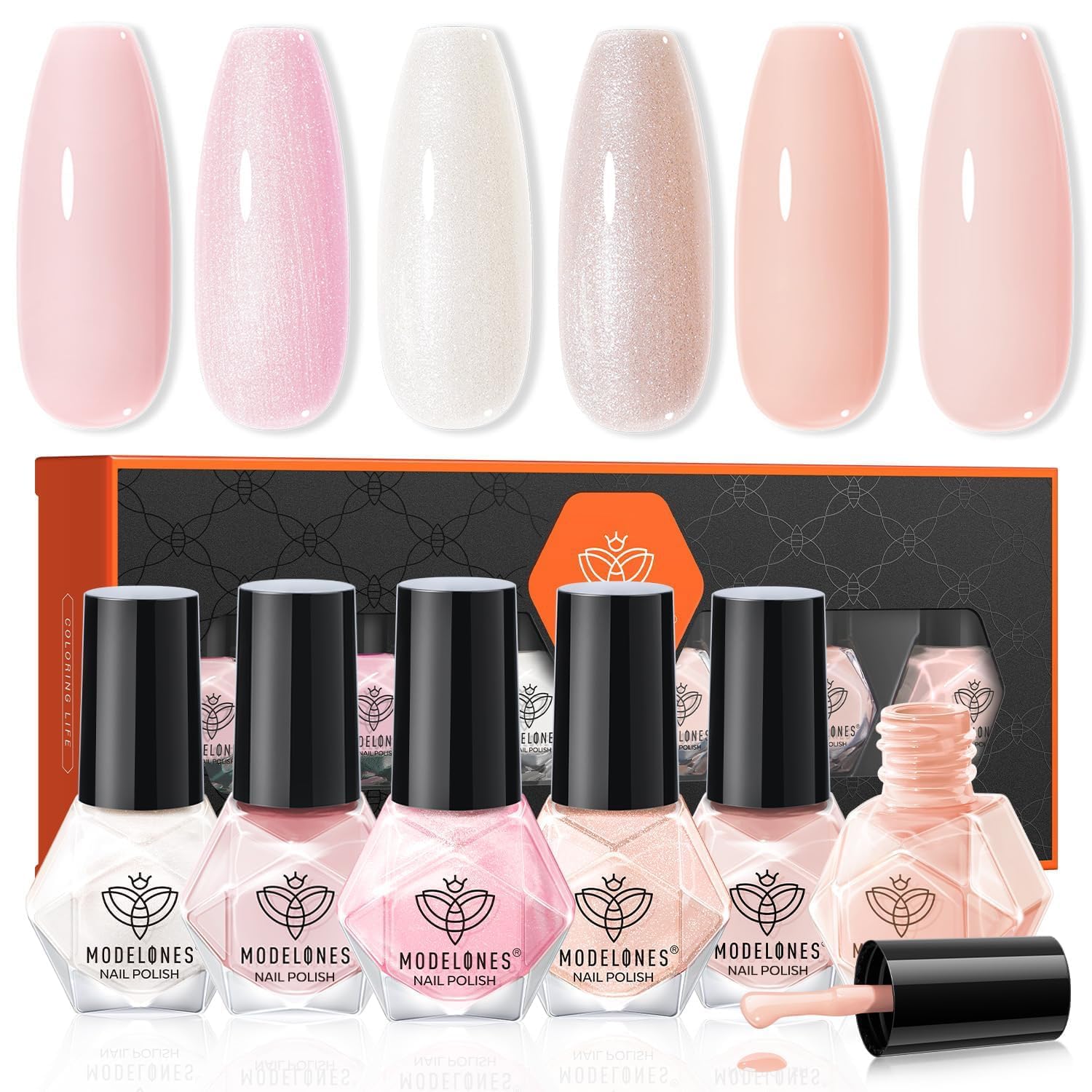 modelones Nail Polish Set 6 Colors Neutral Nude Pink Mini Skin Tones Collection Quick Dry Neutral Glitter Finger Nail Polish Home DIY Manicure Valentine's Gift for Women Girl