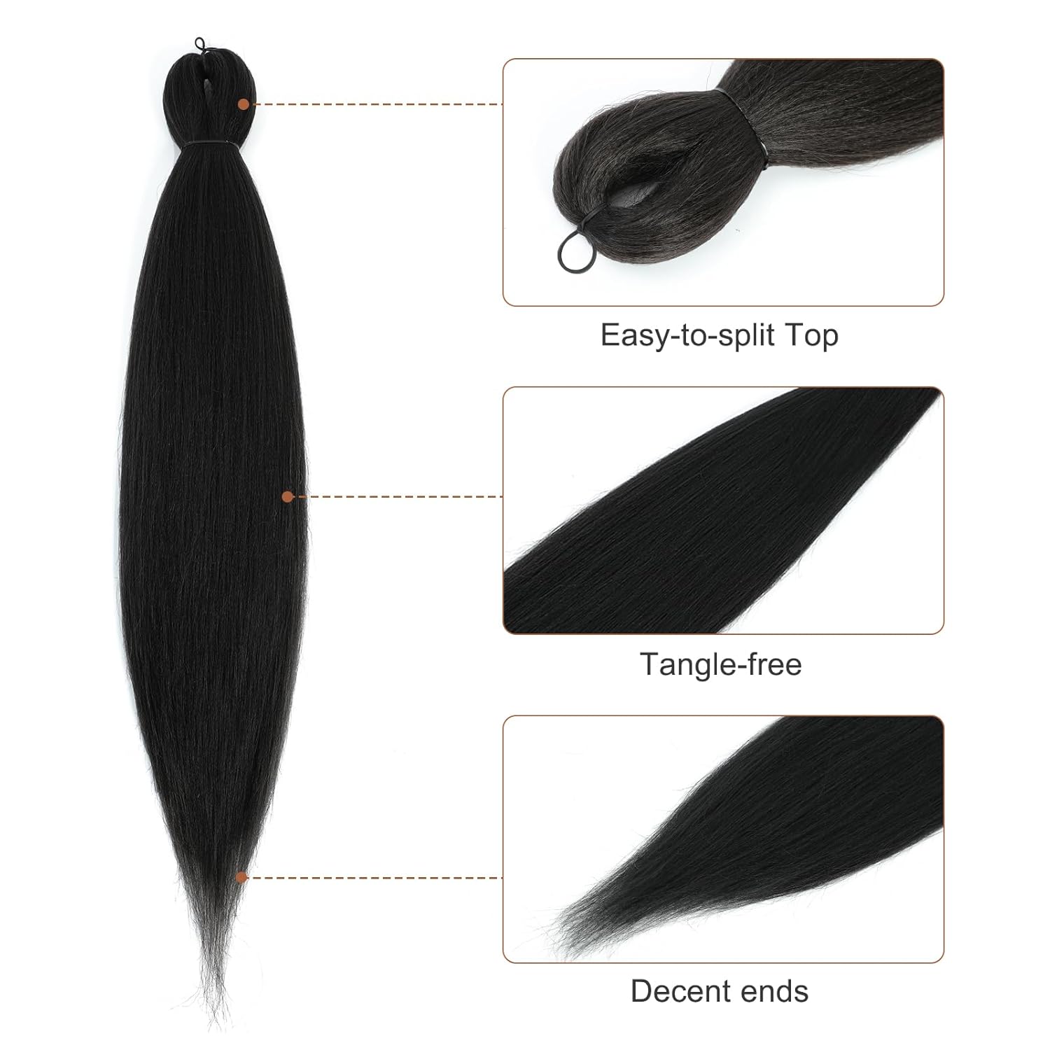 Pre-stretched Braiding Hair - 24 Inch 8 Packs Natural Black Long Braiding Hair For Twist or Box Braids, Yaki Texture Hot Water Setting Synthetic Crochet Hair Extensions (24 Inch, 1B-8P) - Image 4