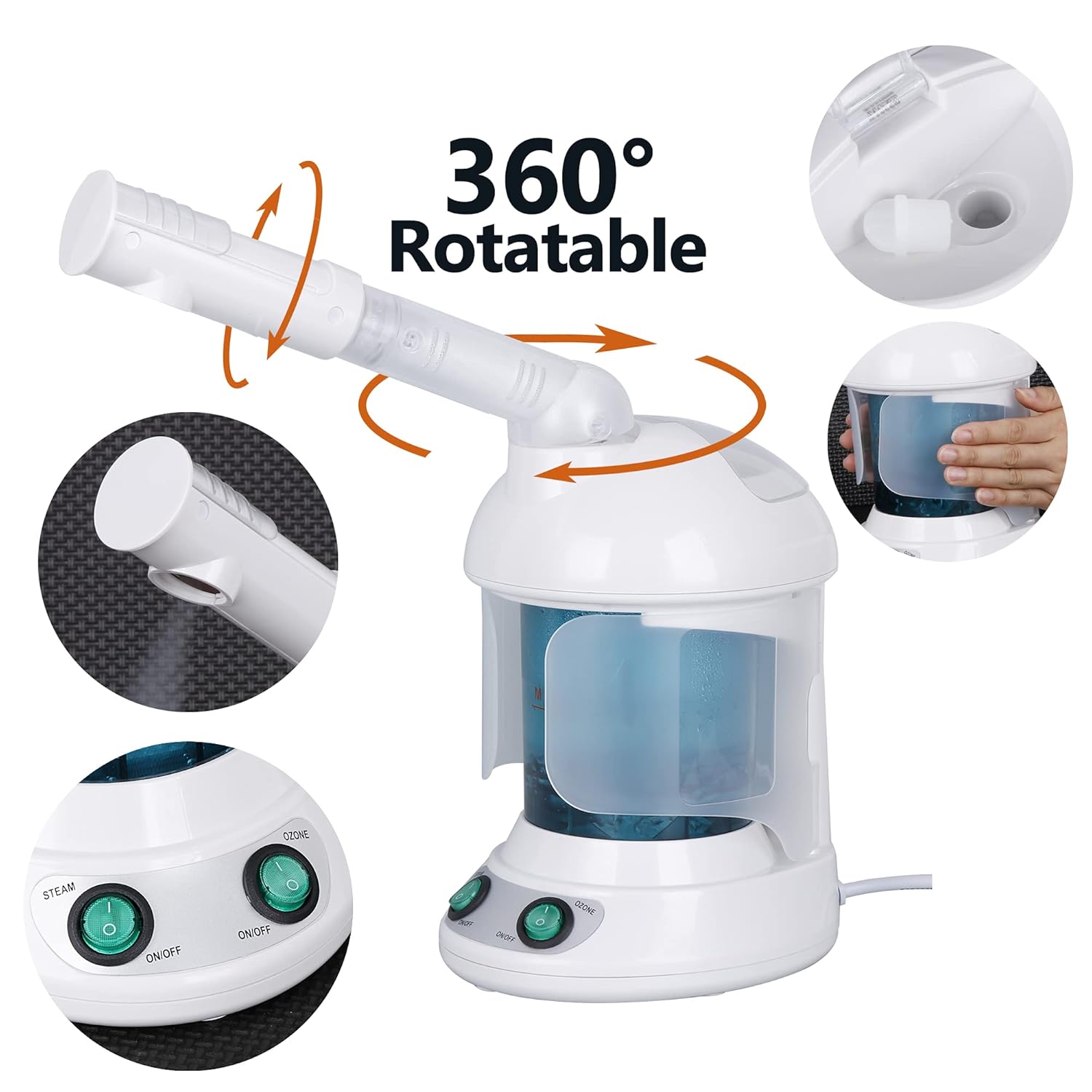 SUPER DEAL Hair Steamer PRO 3 in 1 Multifunction Ozone Facial Steamer with Bonnet Hood Attachment, Hair Therapy & Face Steamer for Personal Care Use at Home or Salon - Image 6