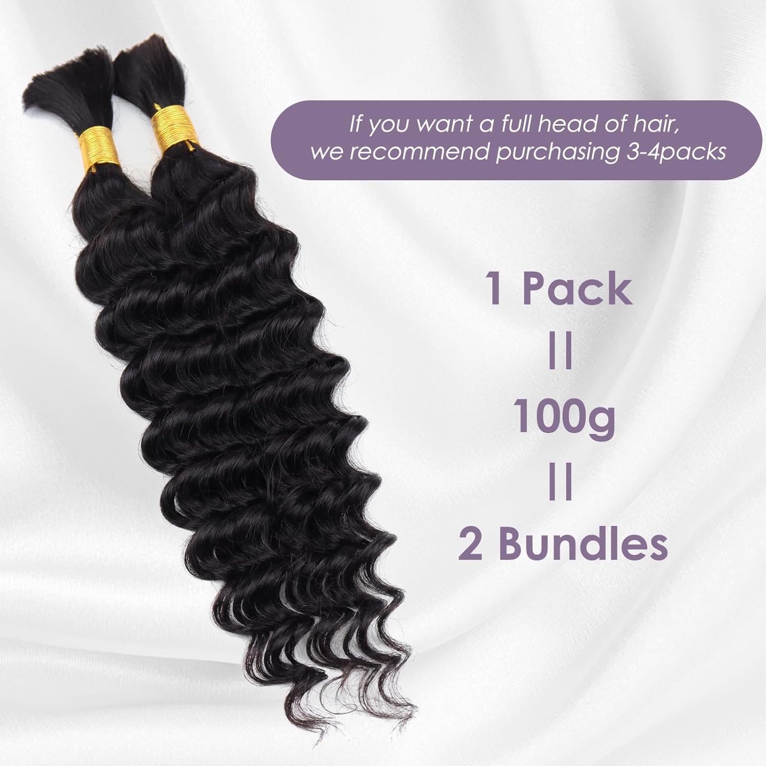 Human Braiding Hair 16inch Deep Water Wave Bulk Human Hair for Braiding 100g 2Bundle/Pack No Weft Human Hair Bundles for Boho Braids Brazilian Wet and Wavy Human Hair Extension Braiding Hair - Image 3
