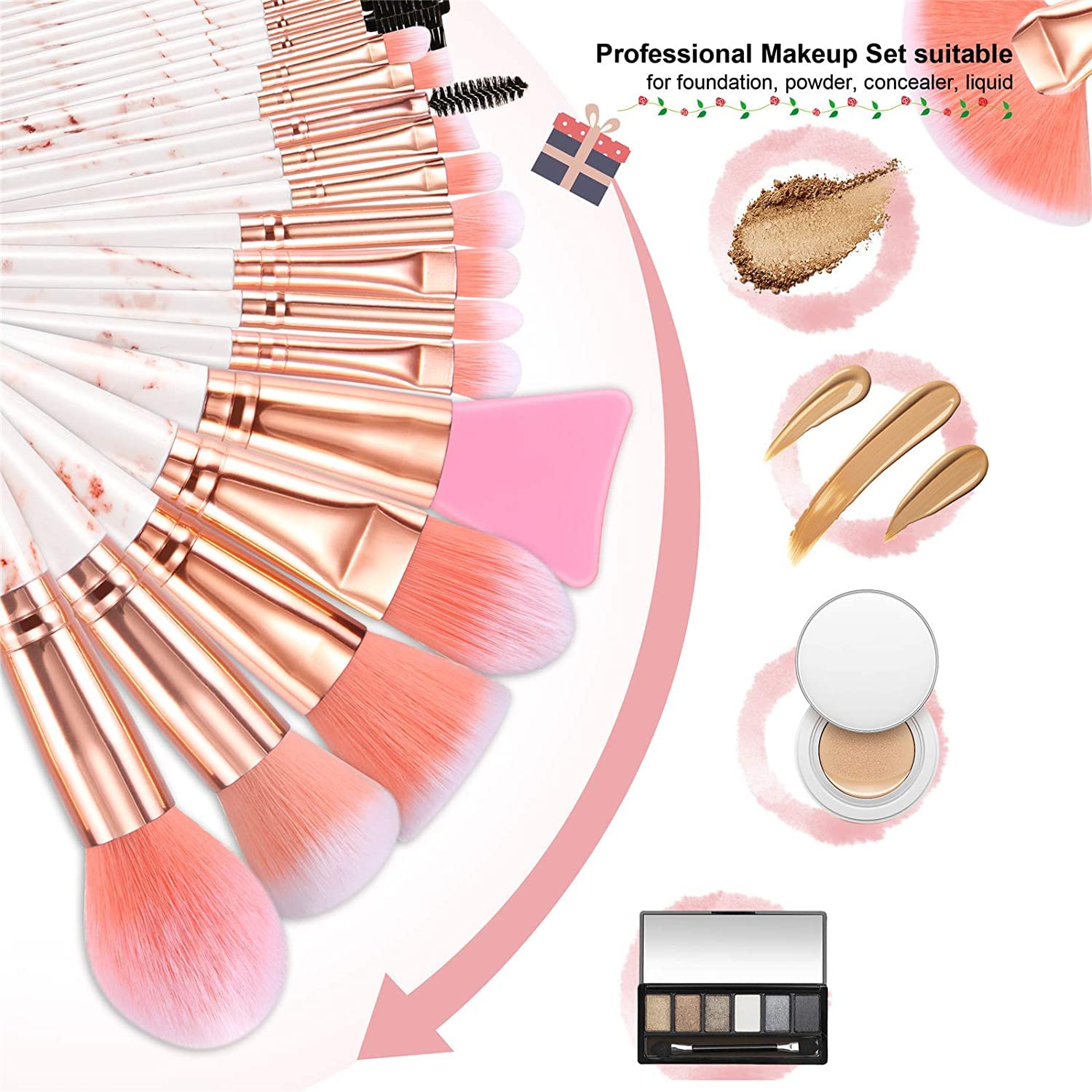 DUAIU Professional Makeup Brushes Set 16PCS Marble Handle with 4PCs Sponge Blenders Foundation Brushes Eyeshadow Brush Lip Brush Silicone Face Mask Brush Make Up Tool - Image 2