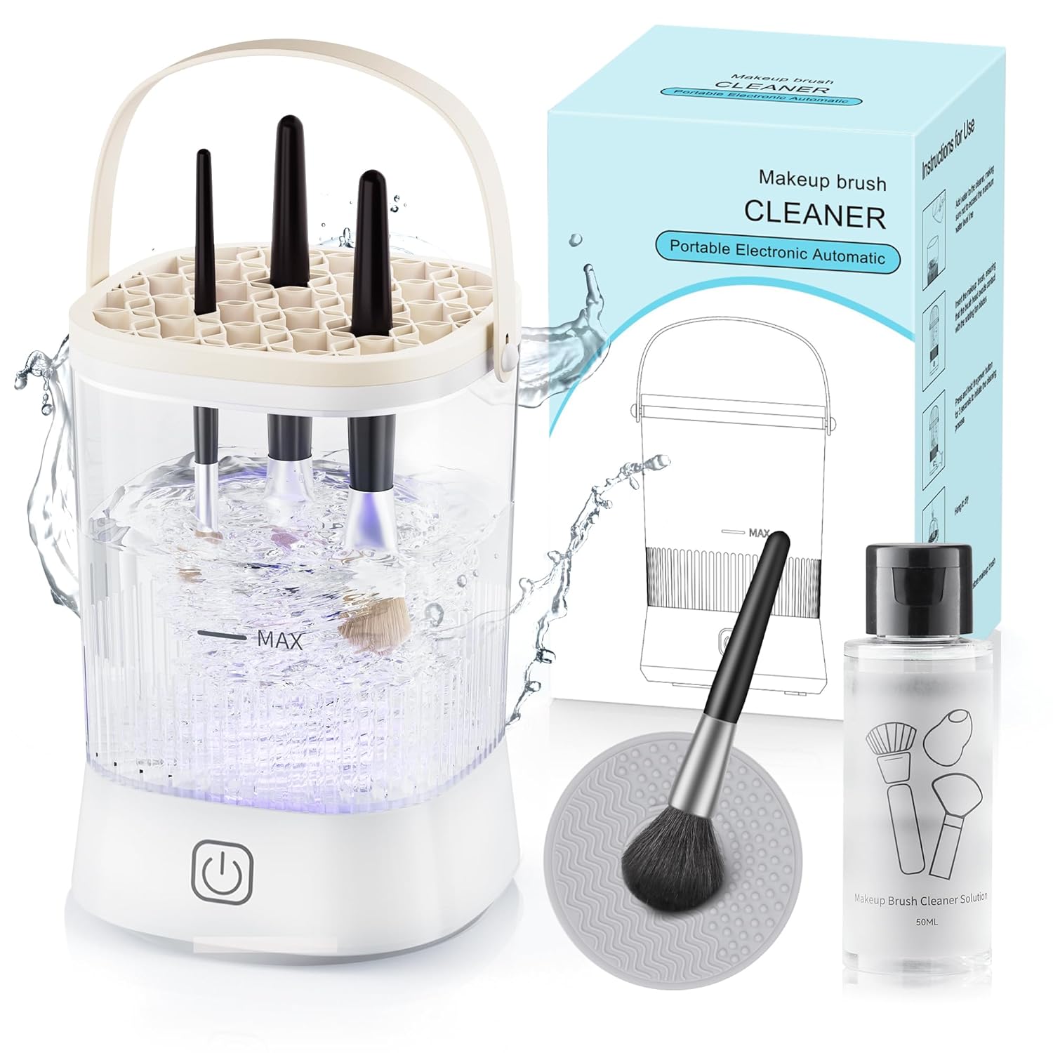 Electric Makeup Brush Cleaner - 9000 RPM Makeup Brush Cleaning Machine, IP65 Waterproof Automatic Makeup Brush Cleaner for Makeup Sponges and Brushes(White)