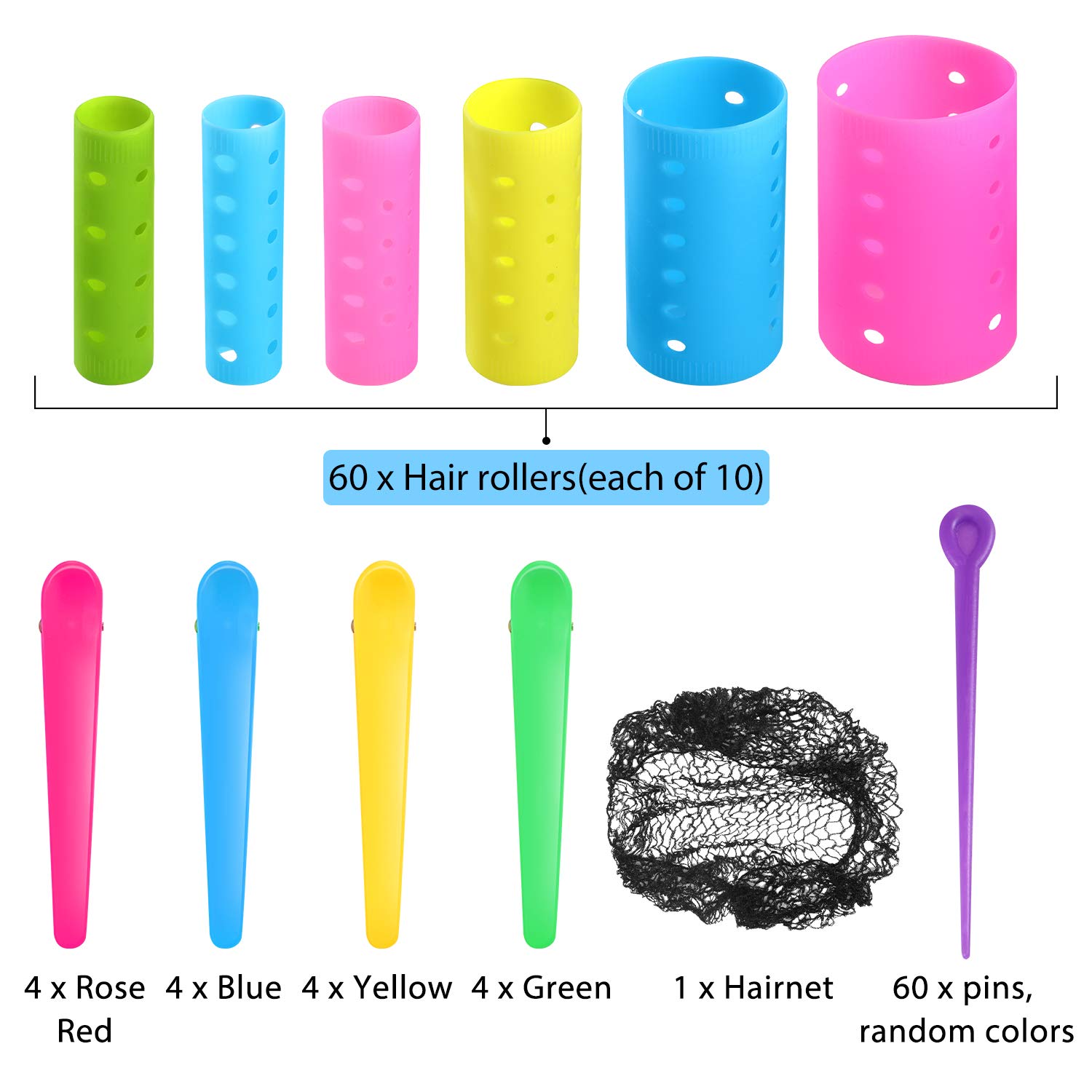 141 Pieces Hair Rollers Set Include 60 Plastic Hair Rollers (Multicolor,6 Size) - Image 3
